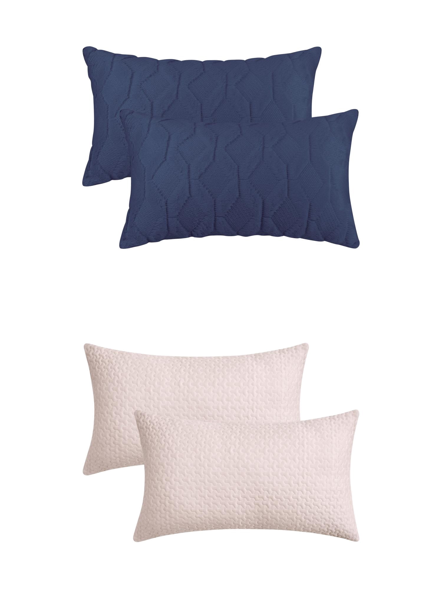 Unique Bargains 4 Pcs Geometric Cozy Pillow Covers Dark Blue/Beige 12" x 20"