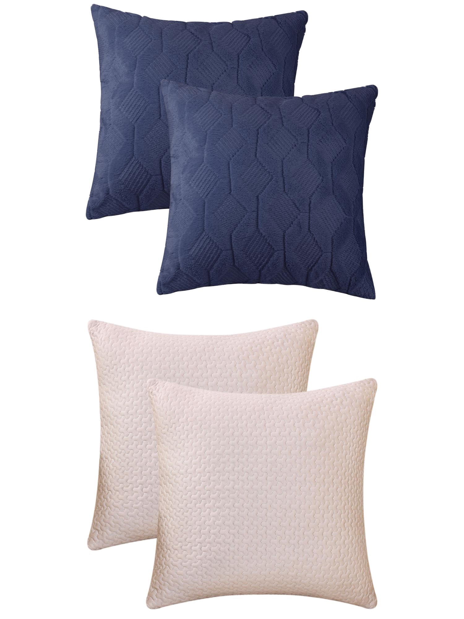 Unique Bargains 4 Pcs Geometric Cozy Pillow Covers Dark Blue/Beige 18" x 18"