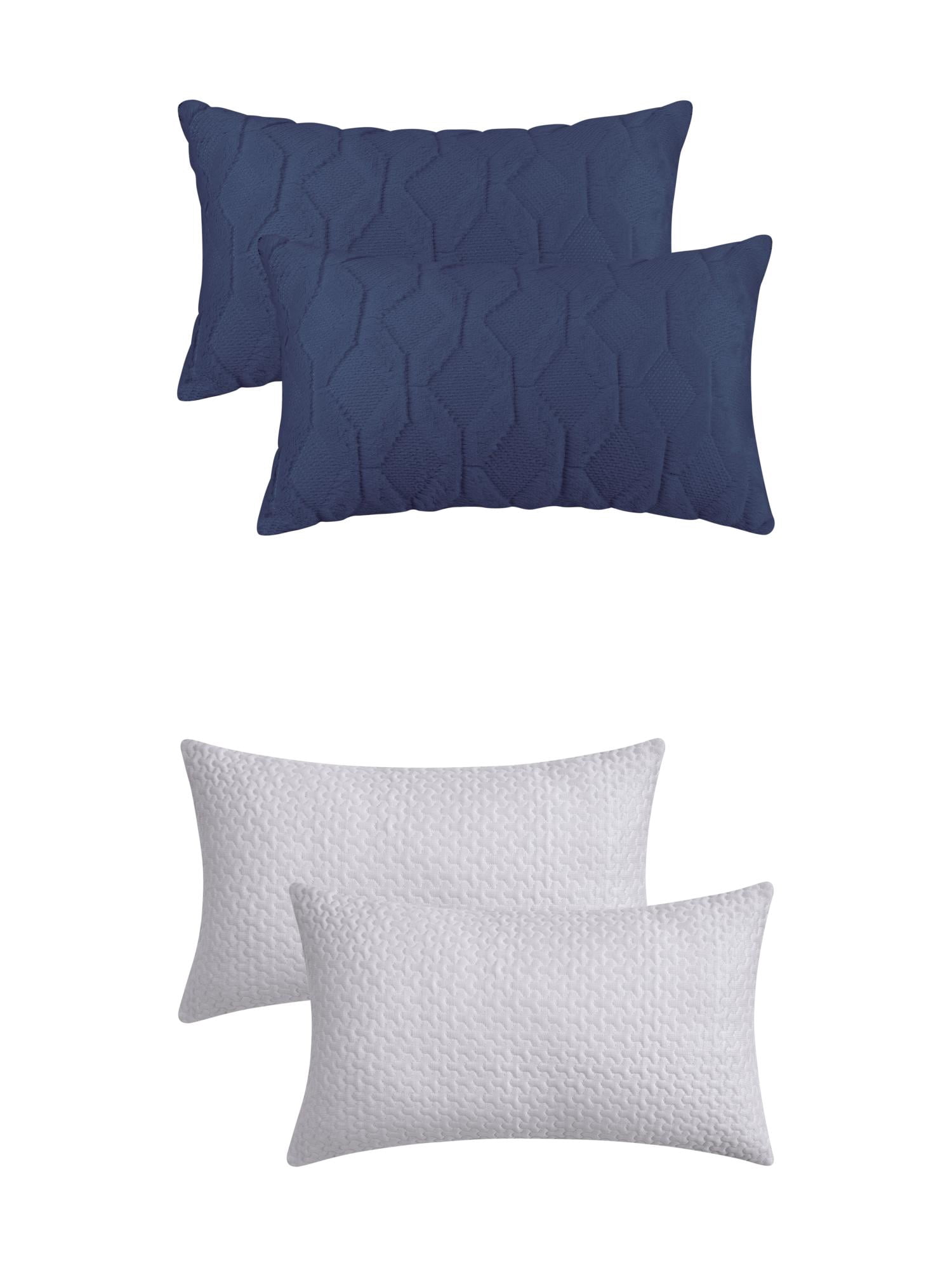 Unique Bargains 4 Pcs Geometric Cozy Pillow Covers Dark Blue/Light Grey 12" x 20"