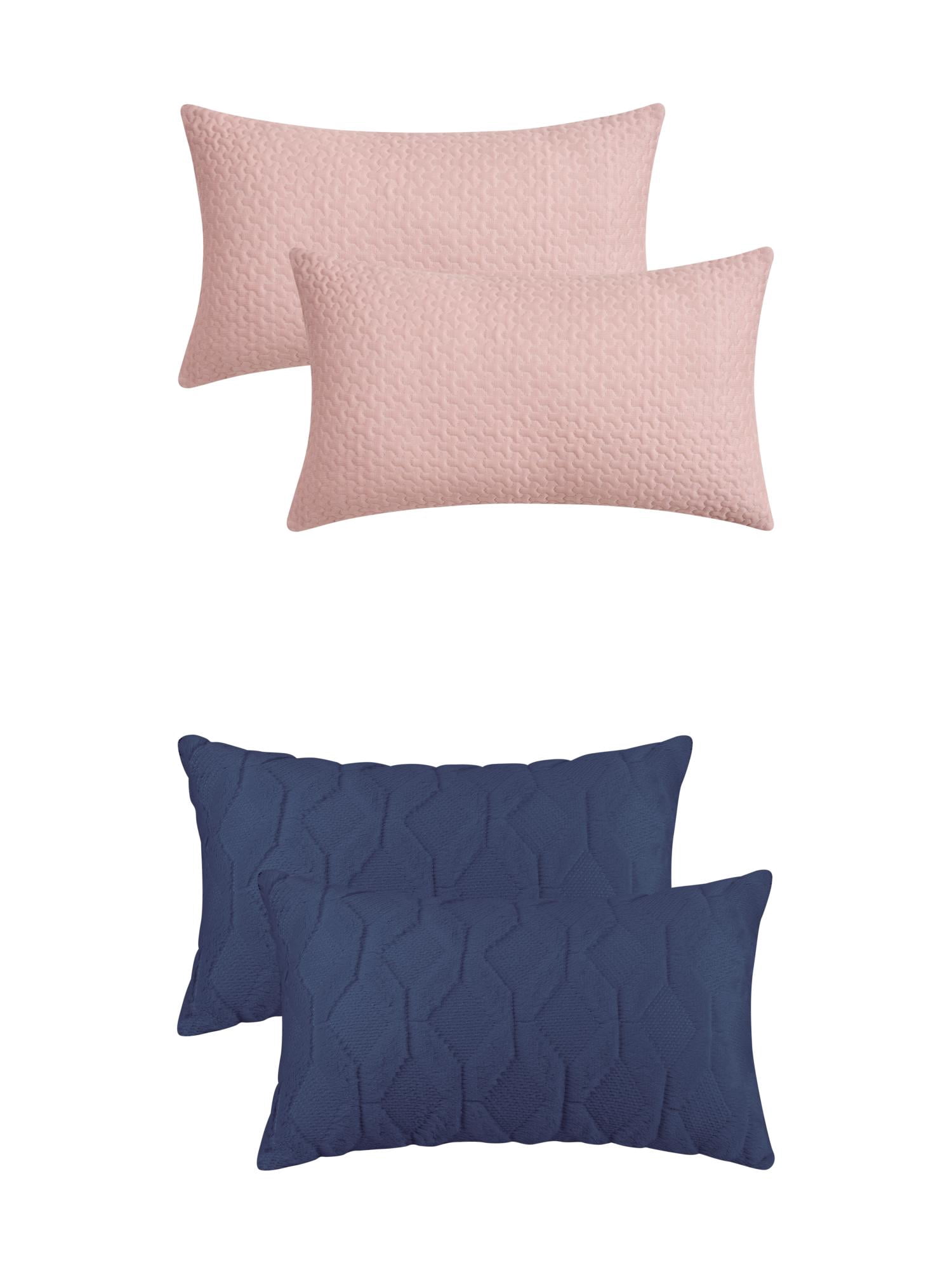 Unique Bargains 4 Pcs Geometric Cozy Pillow Covers Dark Blue/Pink 12" x 20"