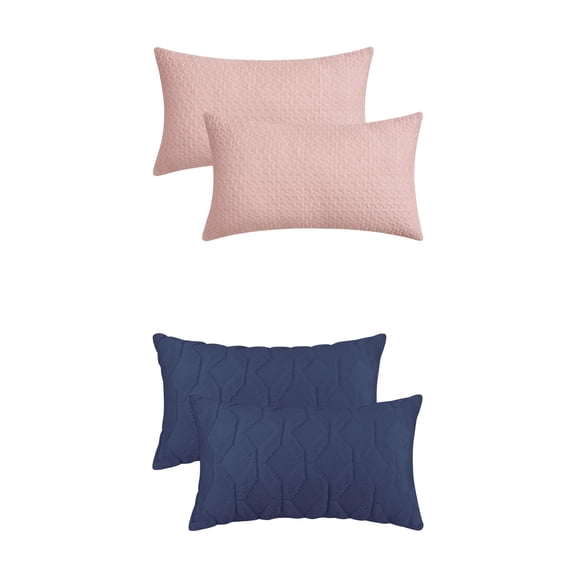Unique Bargains 4 Pcs Geometric Cozy Pillow Covers Dark Blue/Pink 12" x 20"