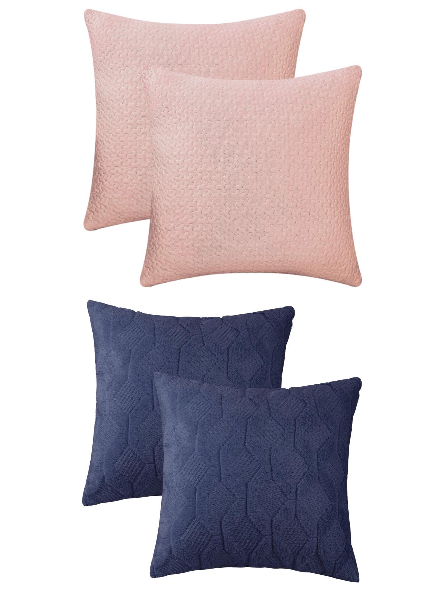 Unique Bargains 4 Pcs Geometric Cozy Pillow Covers Dark Blue/Pink 18" x 18"