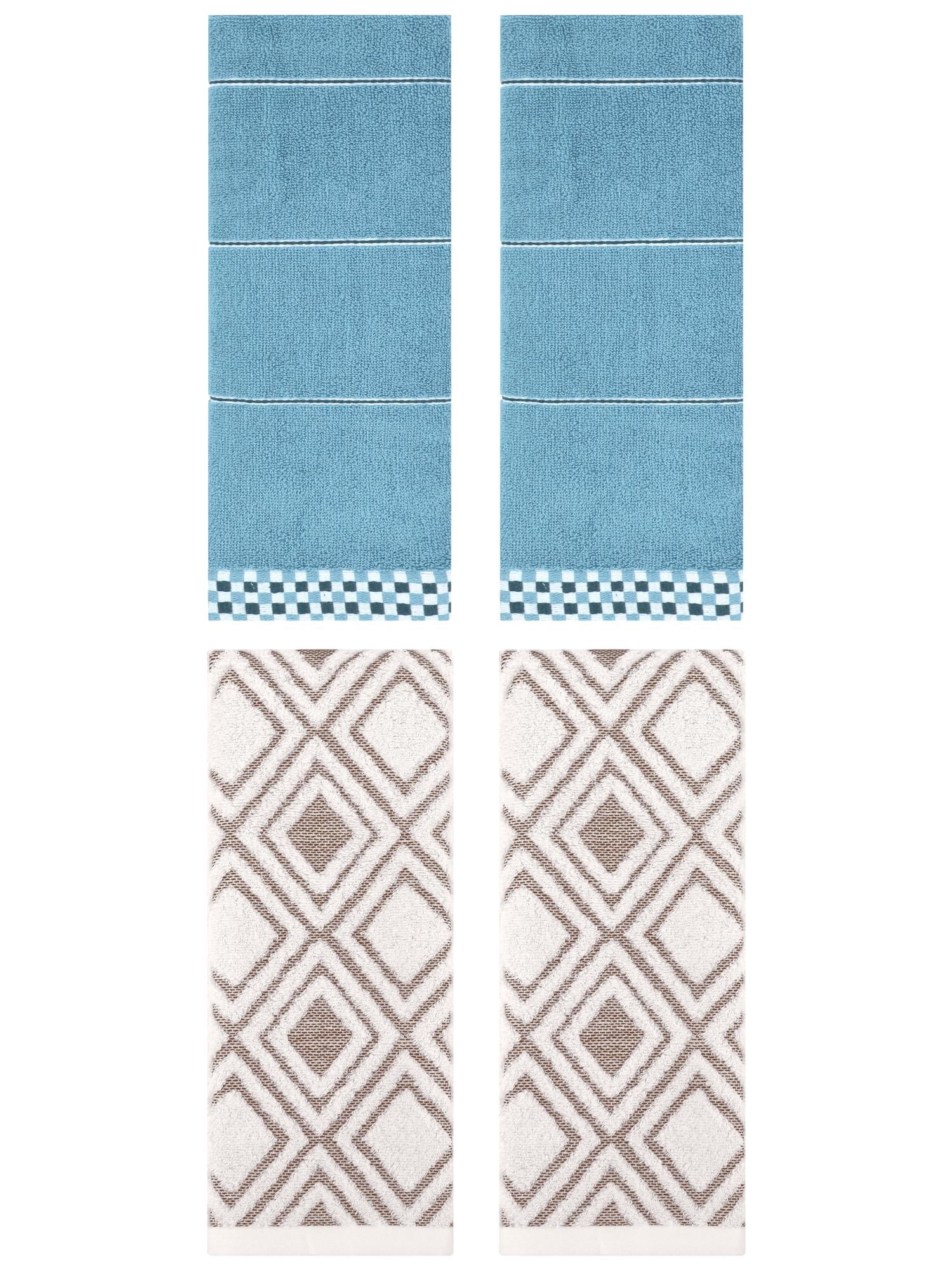 Unique Bargains 4 Pcs Geometric Soft Hand Towels Blue/Beige 14" x 30"/13" x 29"