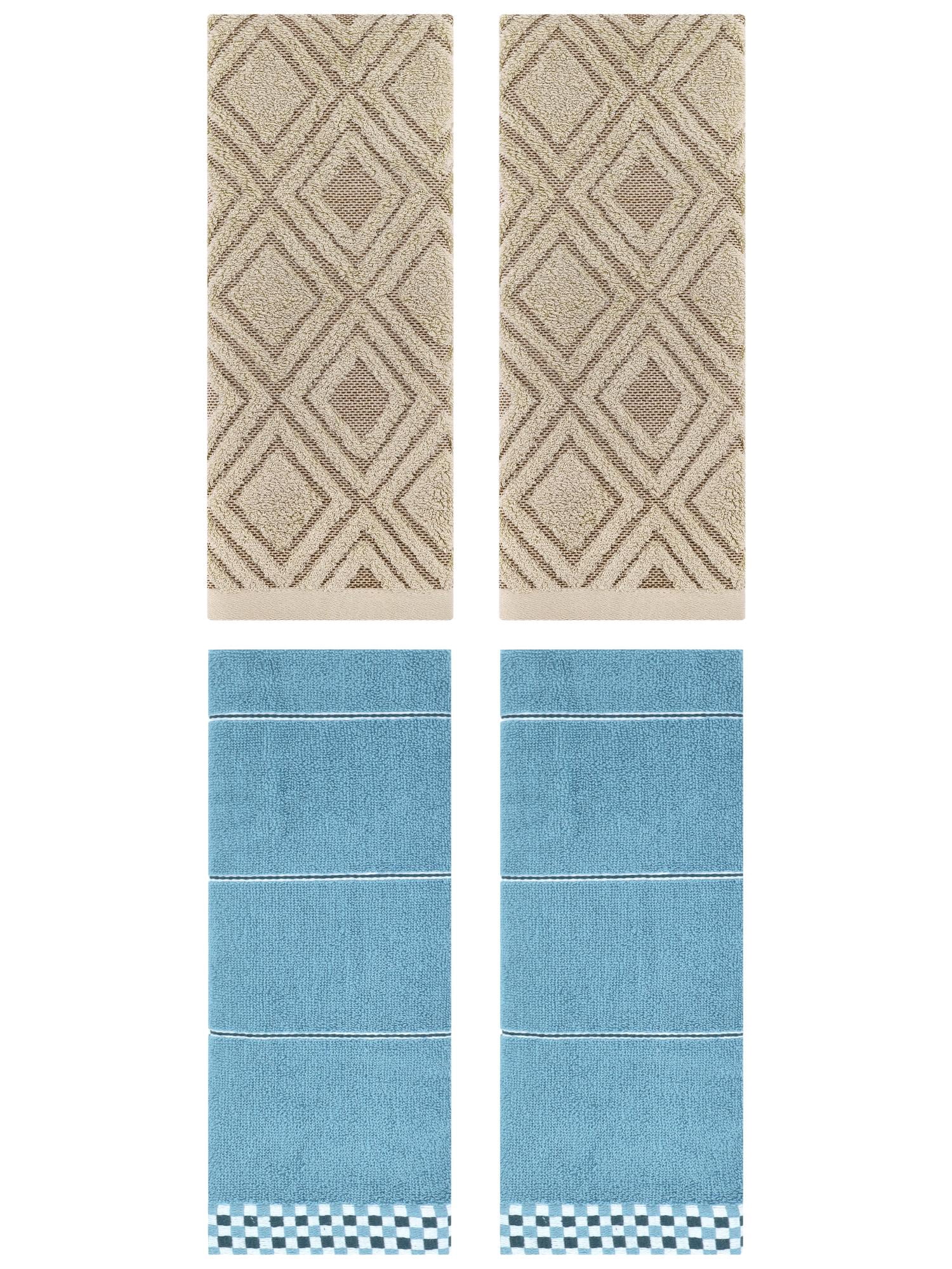 Unique Bargains 4 Pcs Geometric Soft Hand Towels Blue/Brown 14" x 30"/13" x 29"