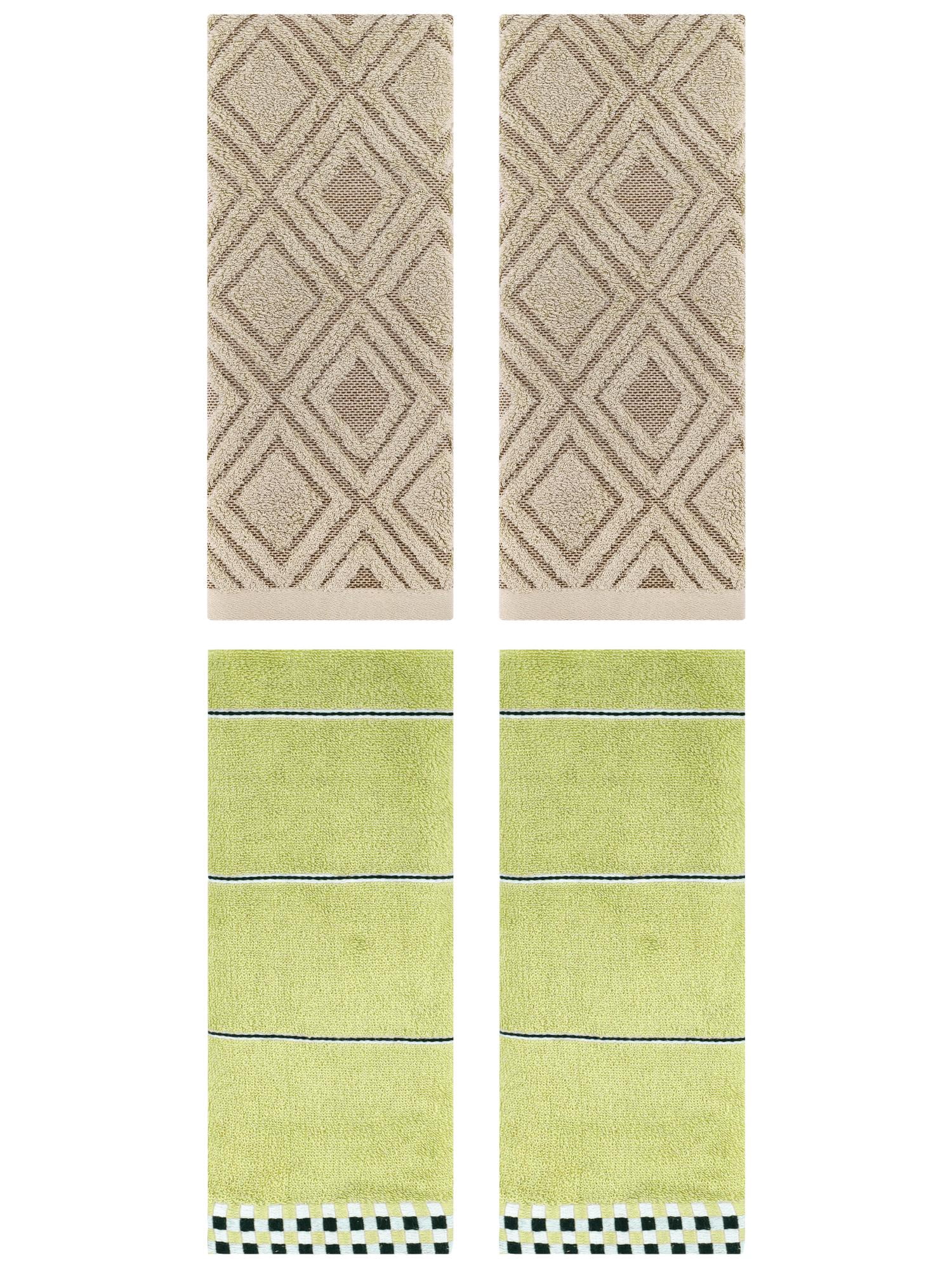 Unique Bargains 4 Pcs Geometric Soft Hand Towels Green/Brown 14" x 30"/13" x 29"
