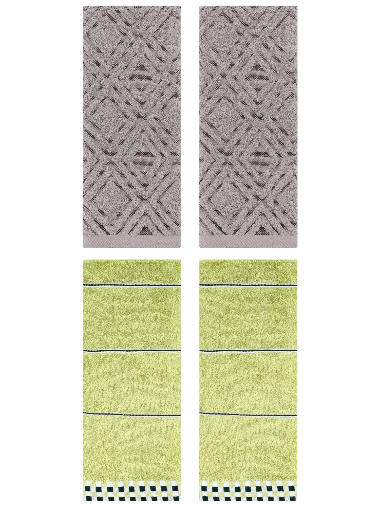 Unique Bargains 4 Pcs Geometric Soft Hand Towels Green/Grey 14" x 30"/13" x 29"