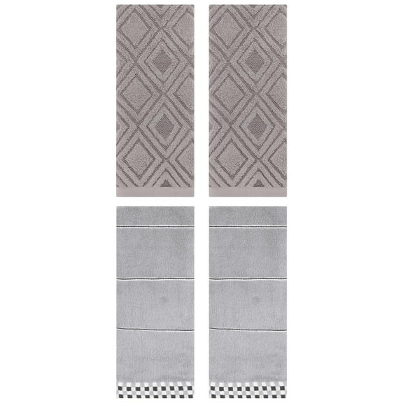 Unique Bargains 4 Pcs Geometric Soft Hand Towels Grey 14" x 30"/13" x 29"