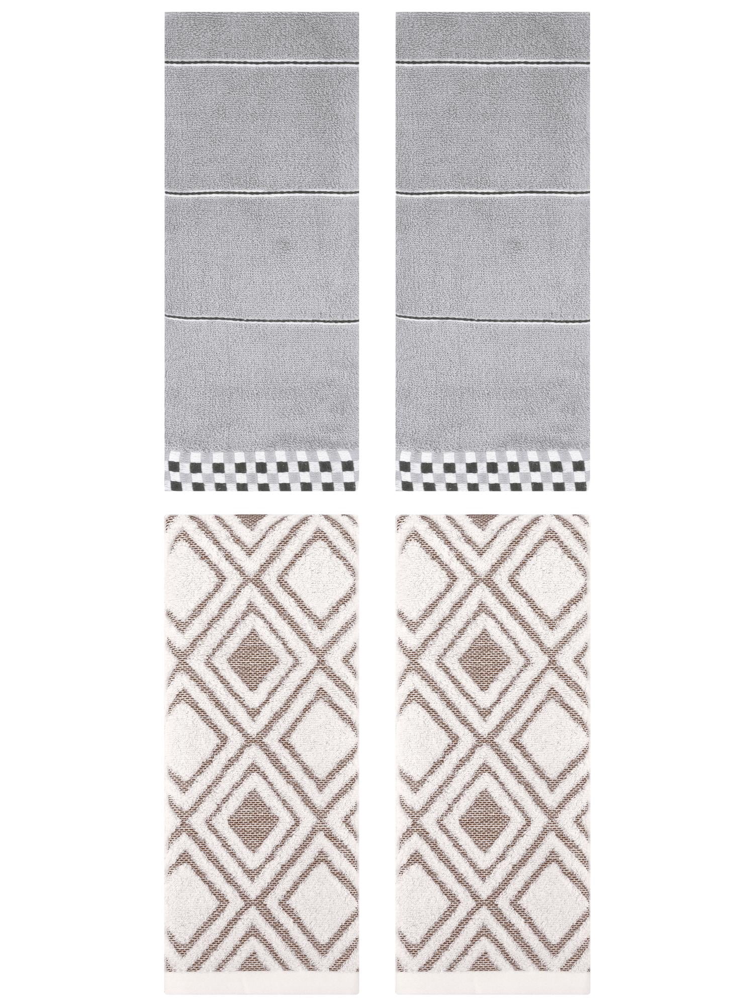 Unique Bargains 4 Pcs Geometric Soft Hand Towels Grey/Beige 14" x 30"/13" x 29"
