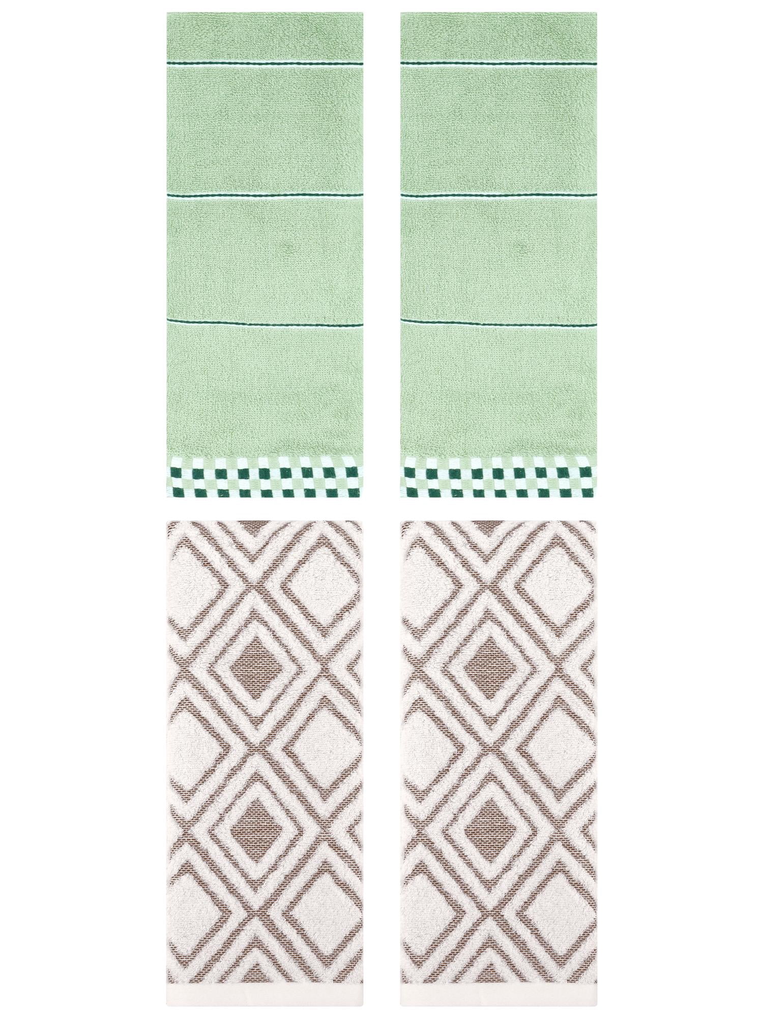 Unique Bargains 4 Pcs Geometric Soft Hand Towels Light Green/Beige 14" x 30"/13" x 29"