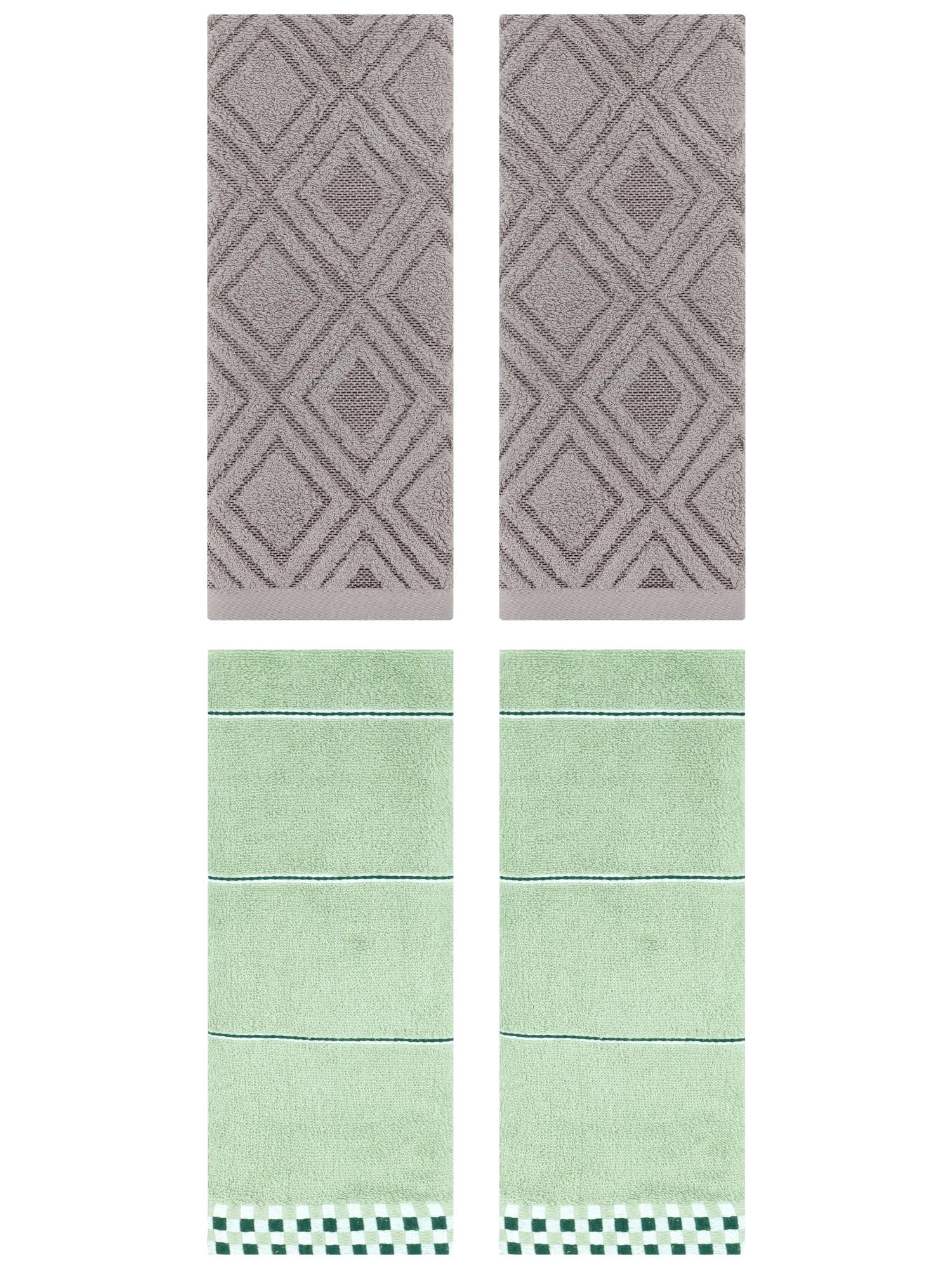 Unique Bargains 4 Pcs Geometric Soft Hand Towels Light Green/Grey 14" x 30"/13" x 29"