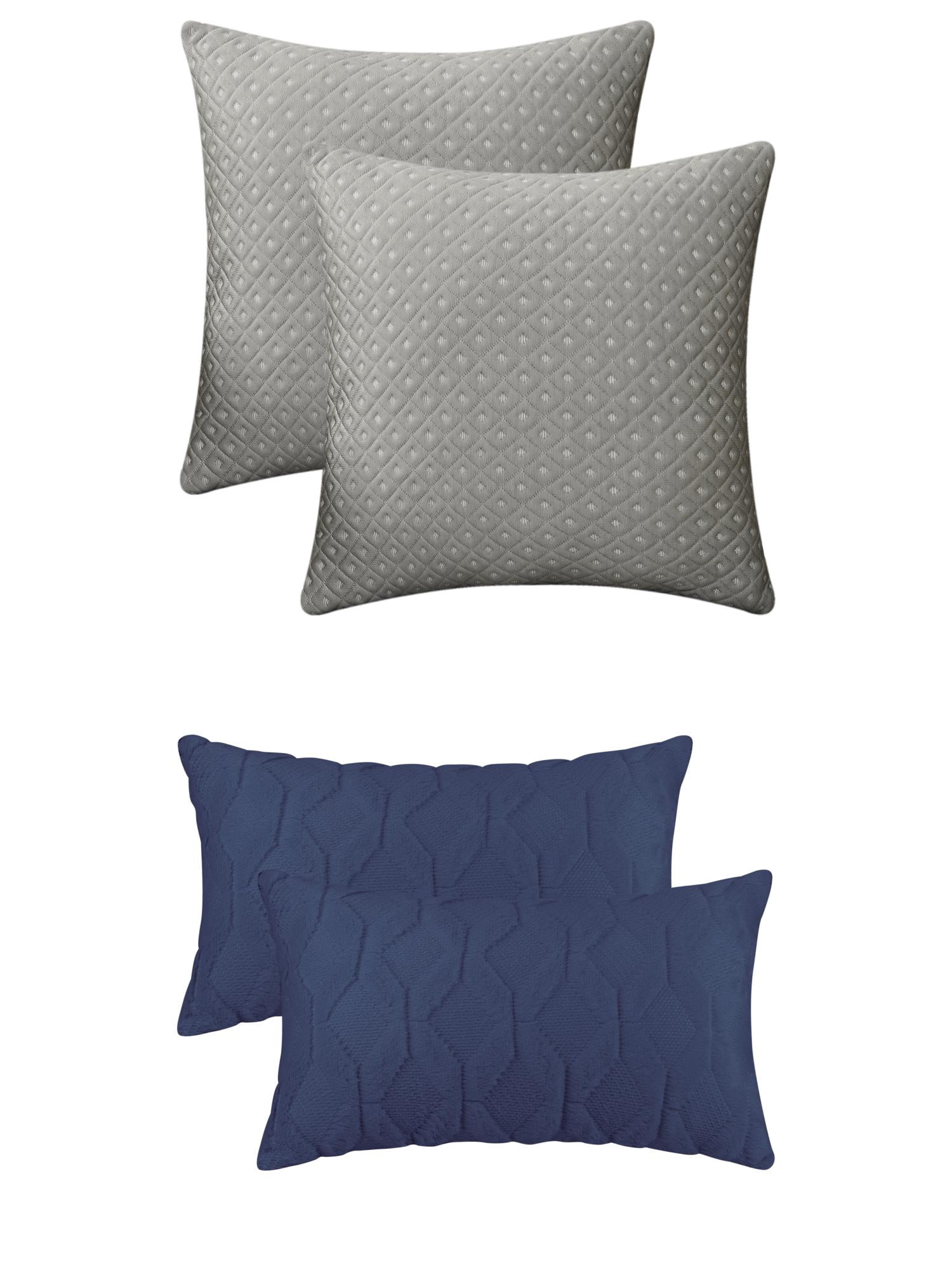 Unique Bargains 2 Set Soft Plush Decorative Throw Pillow Covers Dark Blue/Beige 12" x 20"