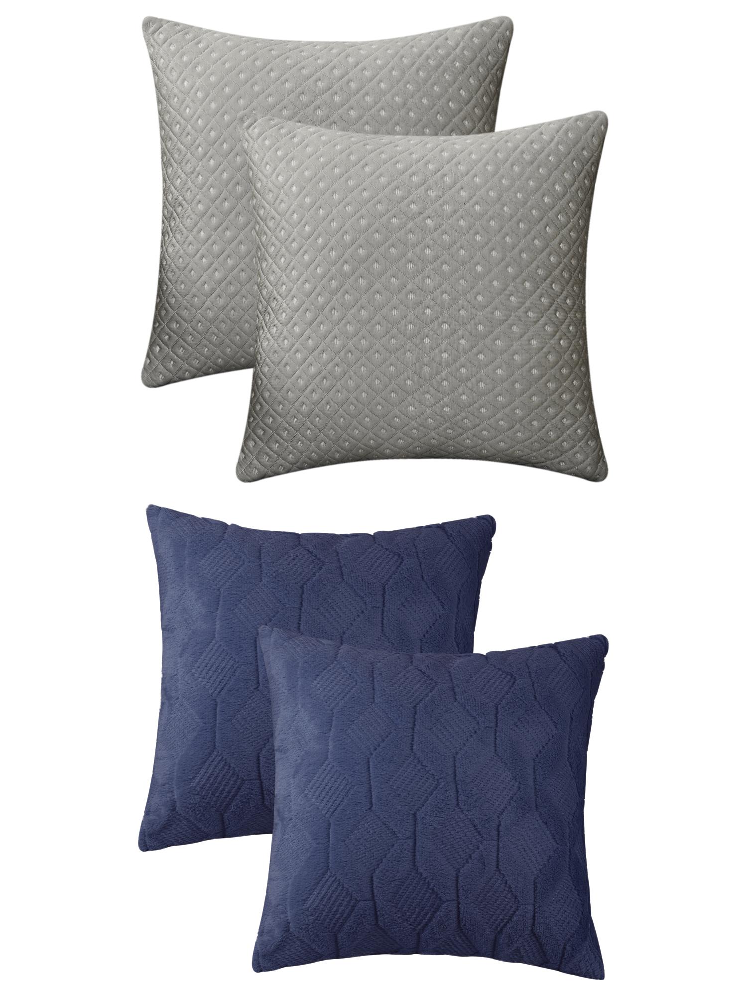 Unique Bargains 2 Set Soft Plush Decorative Throw Pillow Covers Dark Blue/Beige 18" x 18"