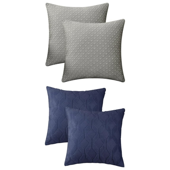 Unique Bargains 4 Pcs Geometric Throw Pillowcases for Sofa Dark Blue/Beige 18" x 18"