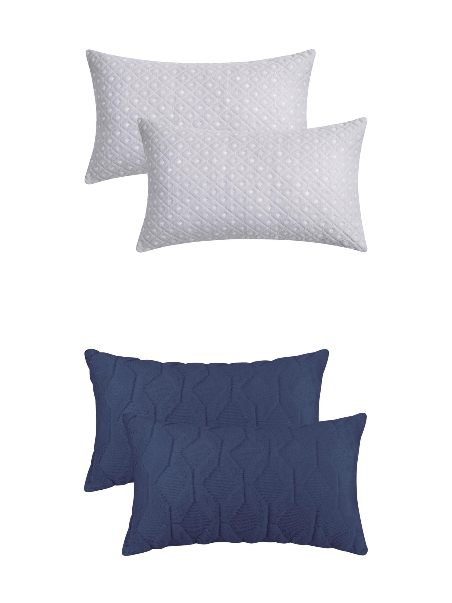 Unique Bargains 2 Set Soft Plush Decorative Throw Pillow Covers Dark Blue/Light Gray 12" x 20"