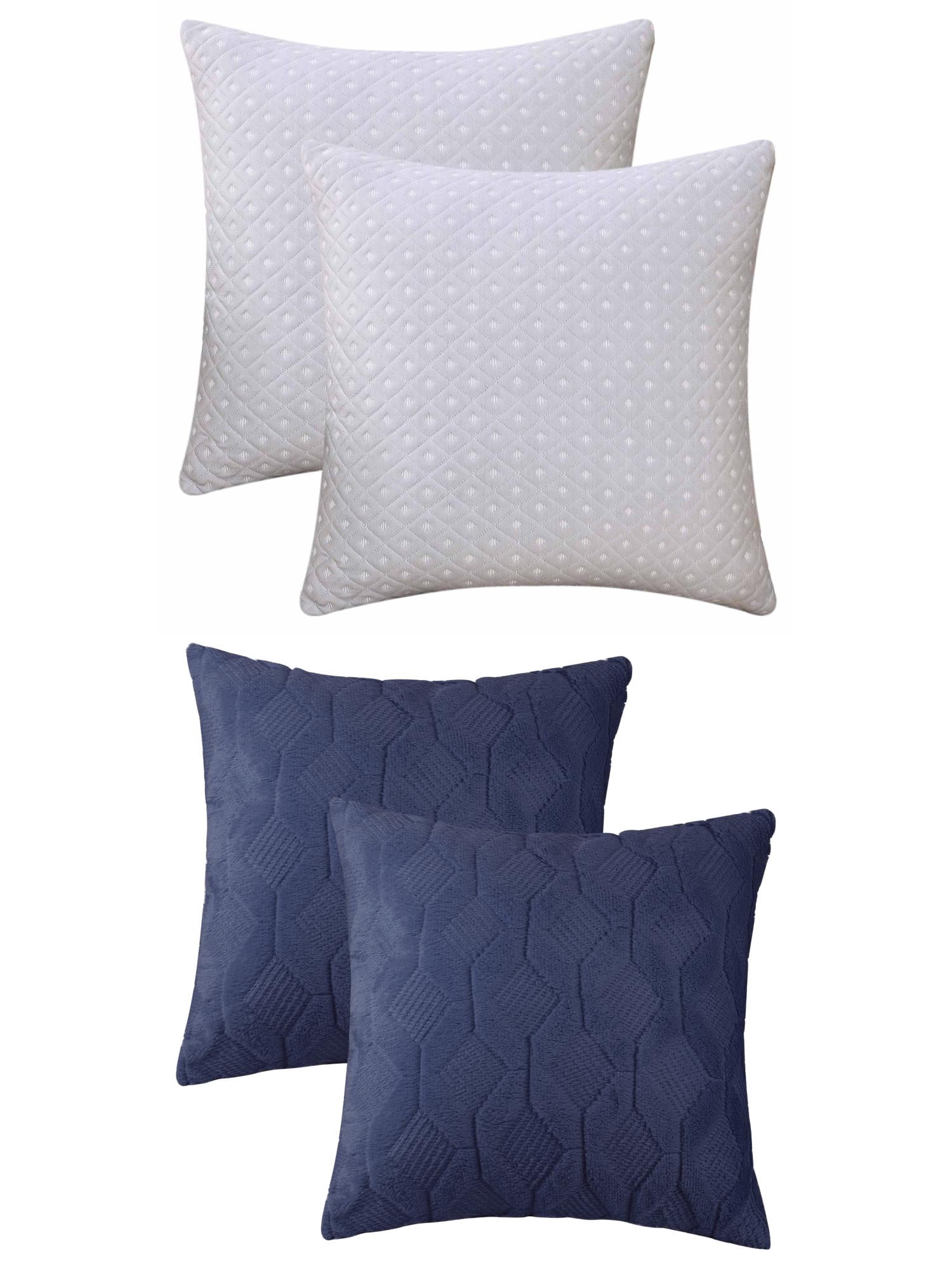 Unique Bargains 2 Set Soft Plush Decorative Throw Pillow Covers Dark Blue/Light Gray 18" x 18"