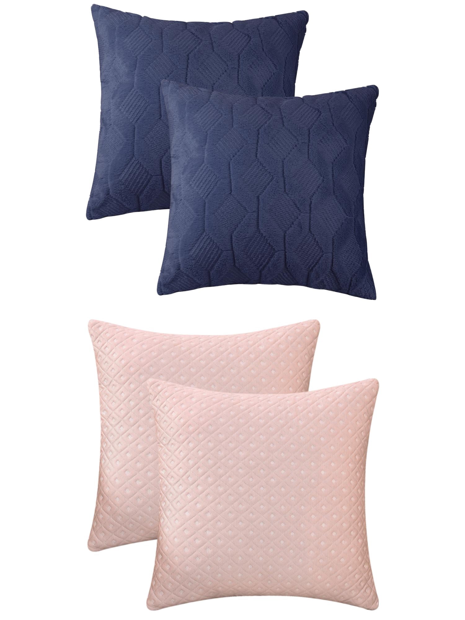 Unique Bargains 2 Set Soft Plush Decorative Throw Pillow Covers Dark Blue/Pink 18" x 18"