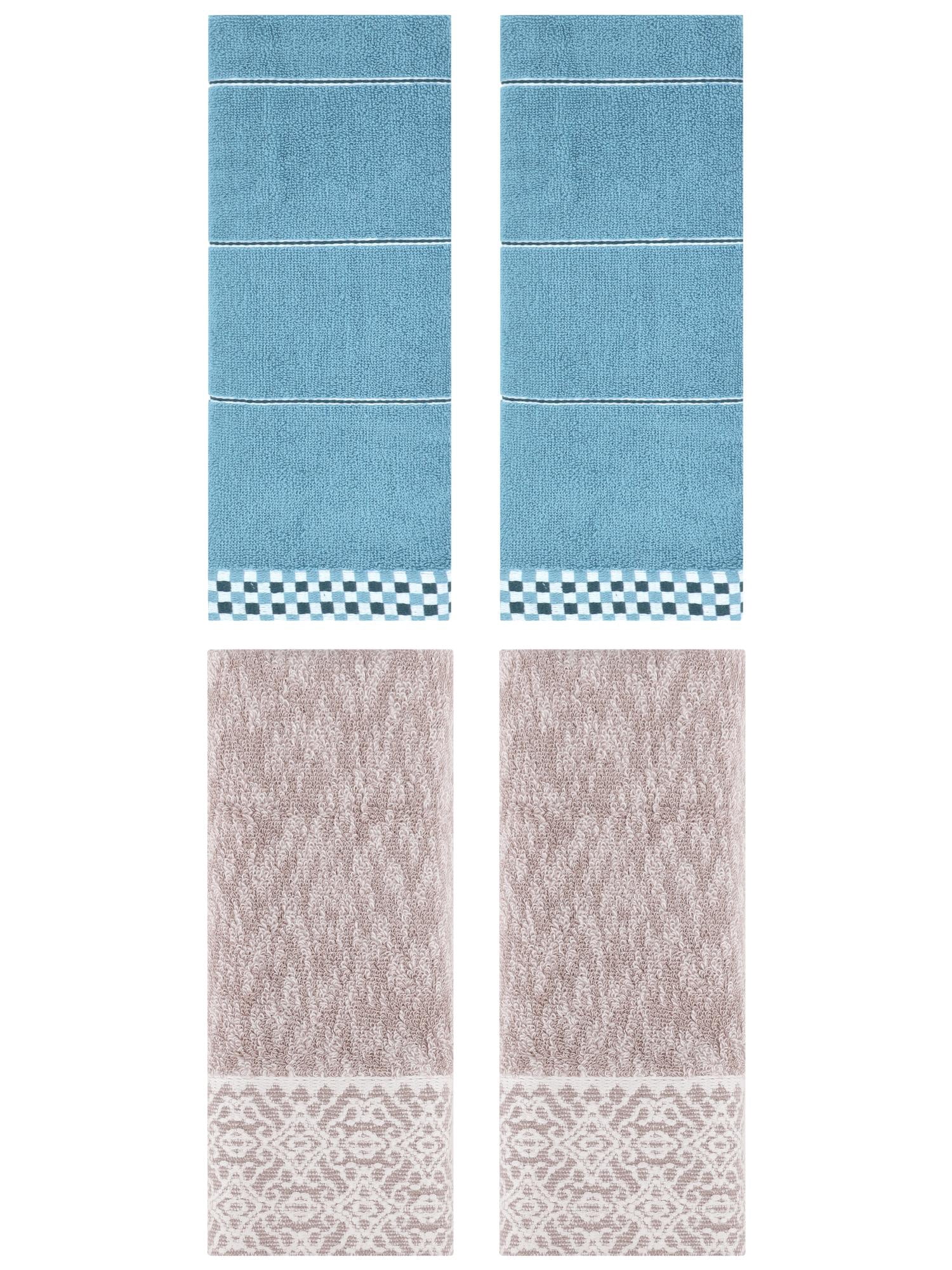 Unique Bargains 4 Pcs Geometry Soft Hand Towels Blue/Purple 14" x 30"/13" x 28"