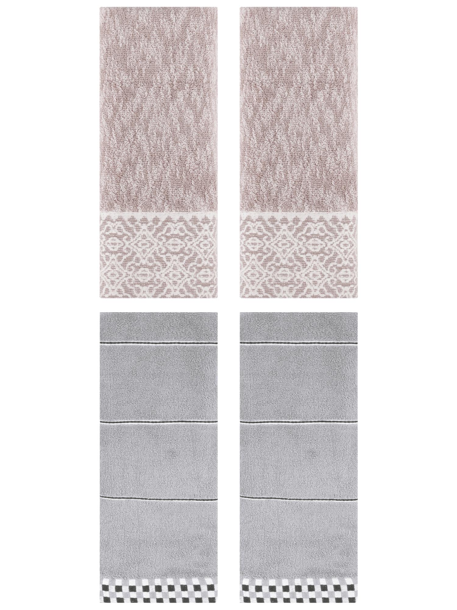 Unique Bargains 4 Pcs Geometry Soft Hand Towels Grey/Purple 14" x 30"/13" x 28"
