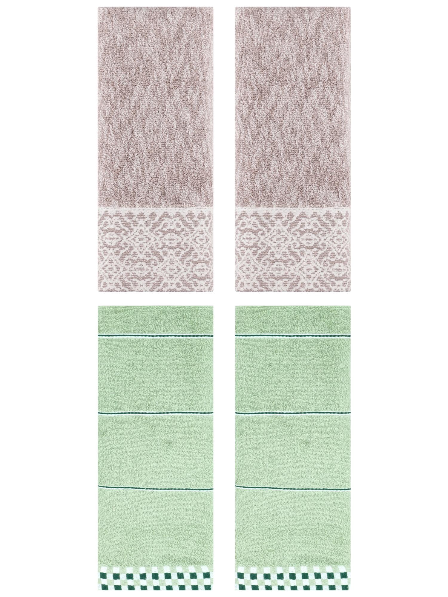 Unique Bargains 4 Pcs Geometry Soft Hand Towels Light Green/Purple 14" x 30"/13" x 28"