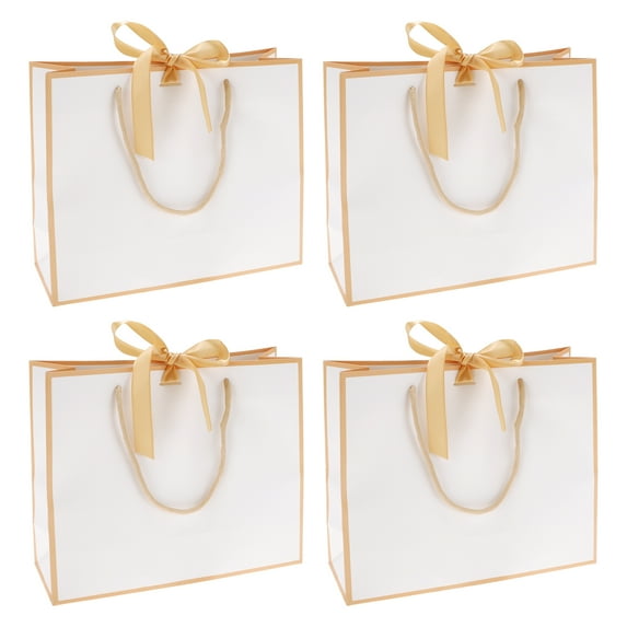 Unique Bargains 4 Pcs Gift Bags Solid Color Design Gift Packaging Rose Gold Tone White