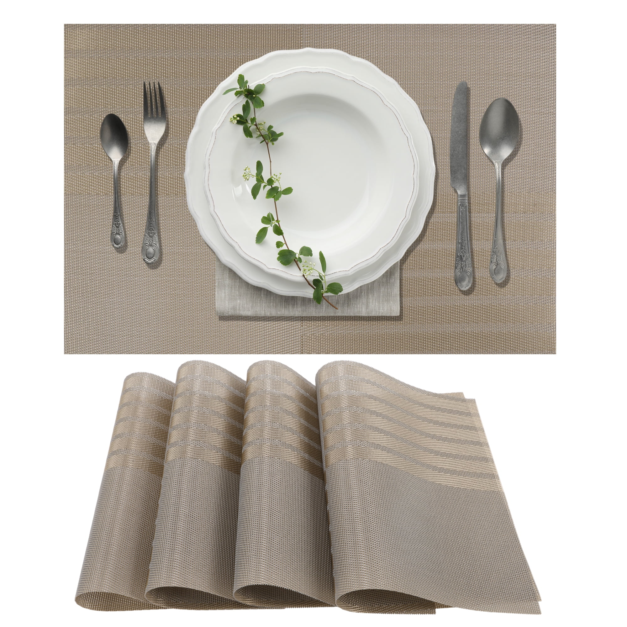Unique Bargains 4 Pcs Grid Style Placemats PET Heat Resistant Washable Table Mats Brown