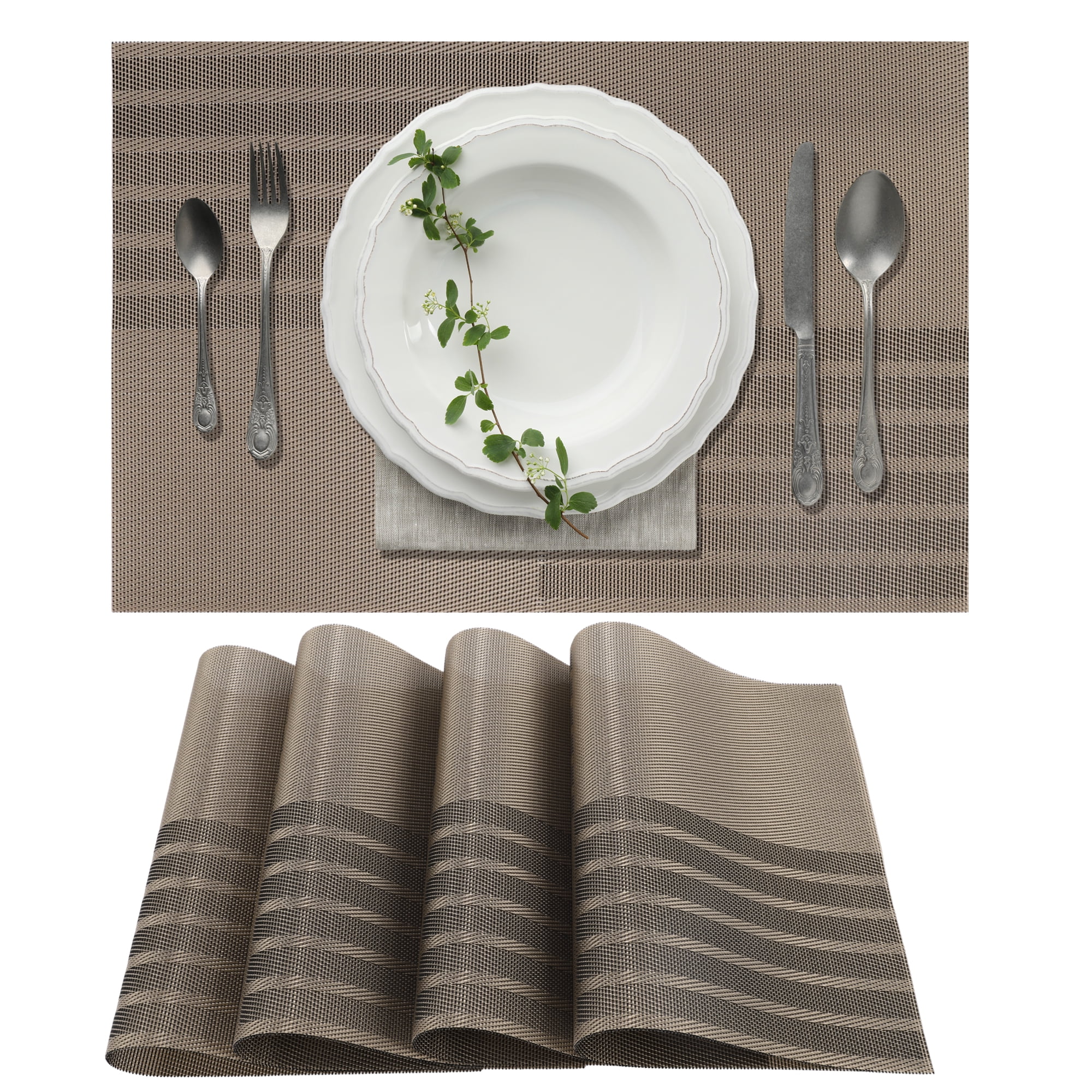 Unique Bargains 4 Pcs Grid Style Placemats PET Heat Resistant Washable Table Mats Gray