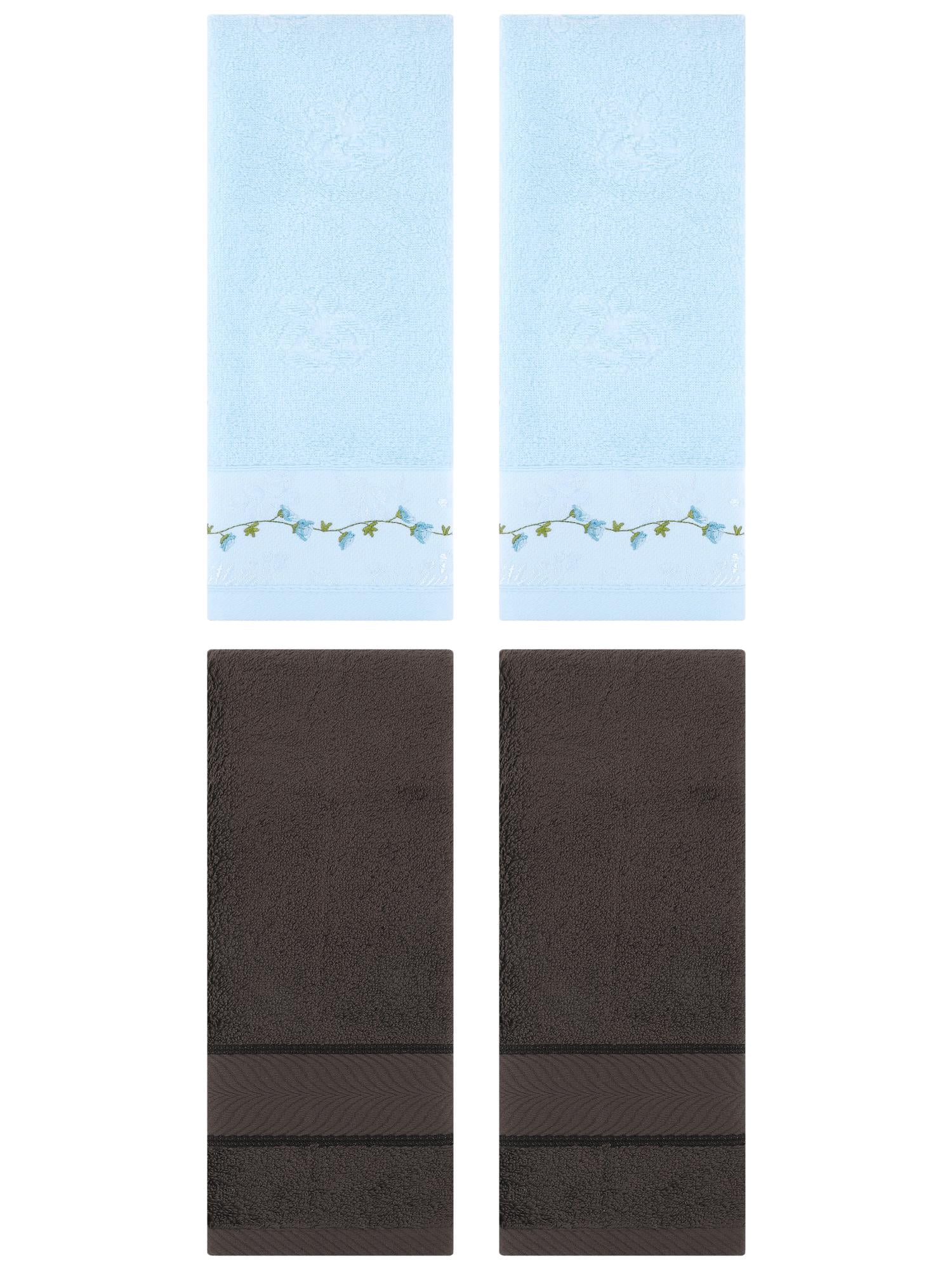 Unique Bargains 4 Pcs Hand Towel Dark Brown/Blue 14" x 30"/13" x 29"