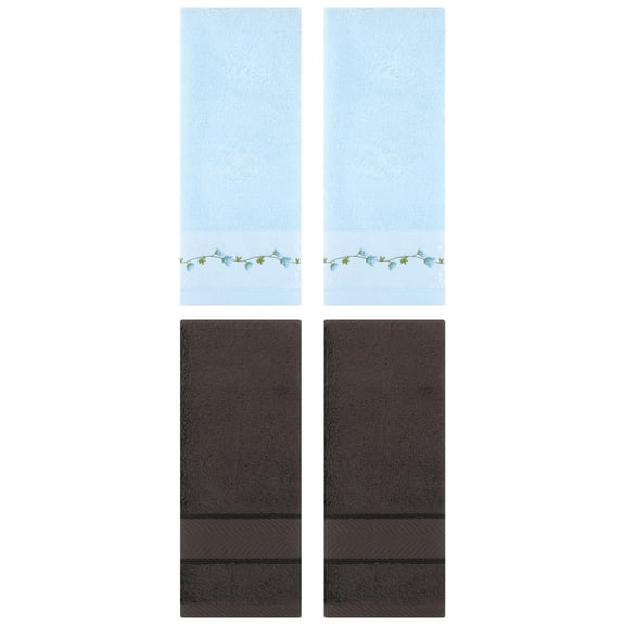 Unique Bargains 4 Pcs Hand Towel Dark Brown/Blue 14" x 30"/13" x 29"