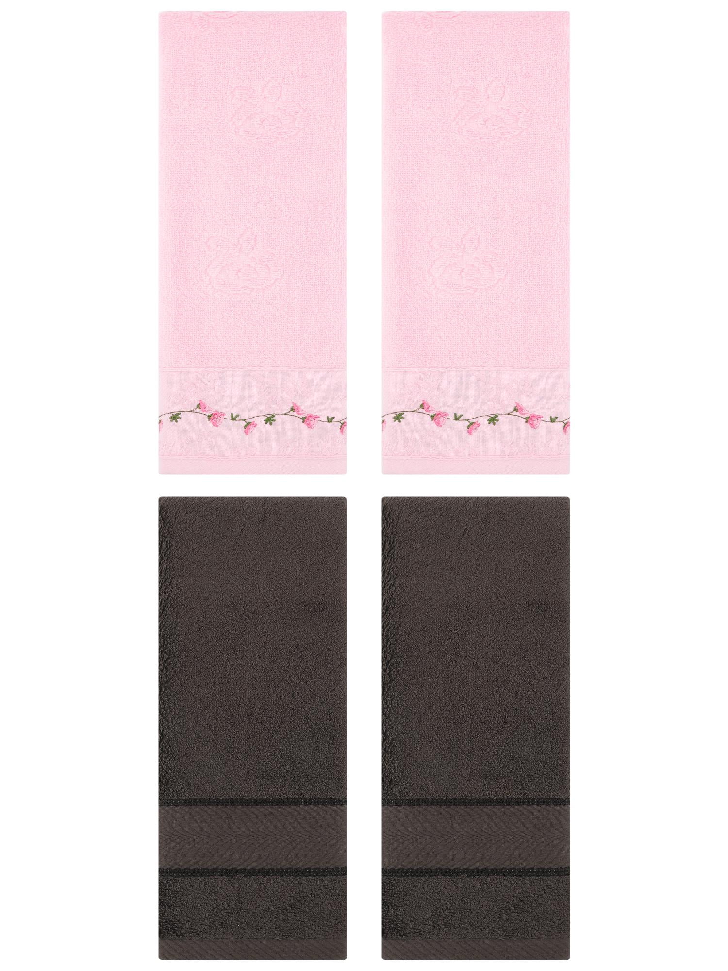 Unique Bargains 4 Pcs Hand Towel Dark Brown/Pink 14" x 30"/13" x 29"