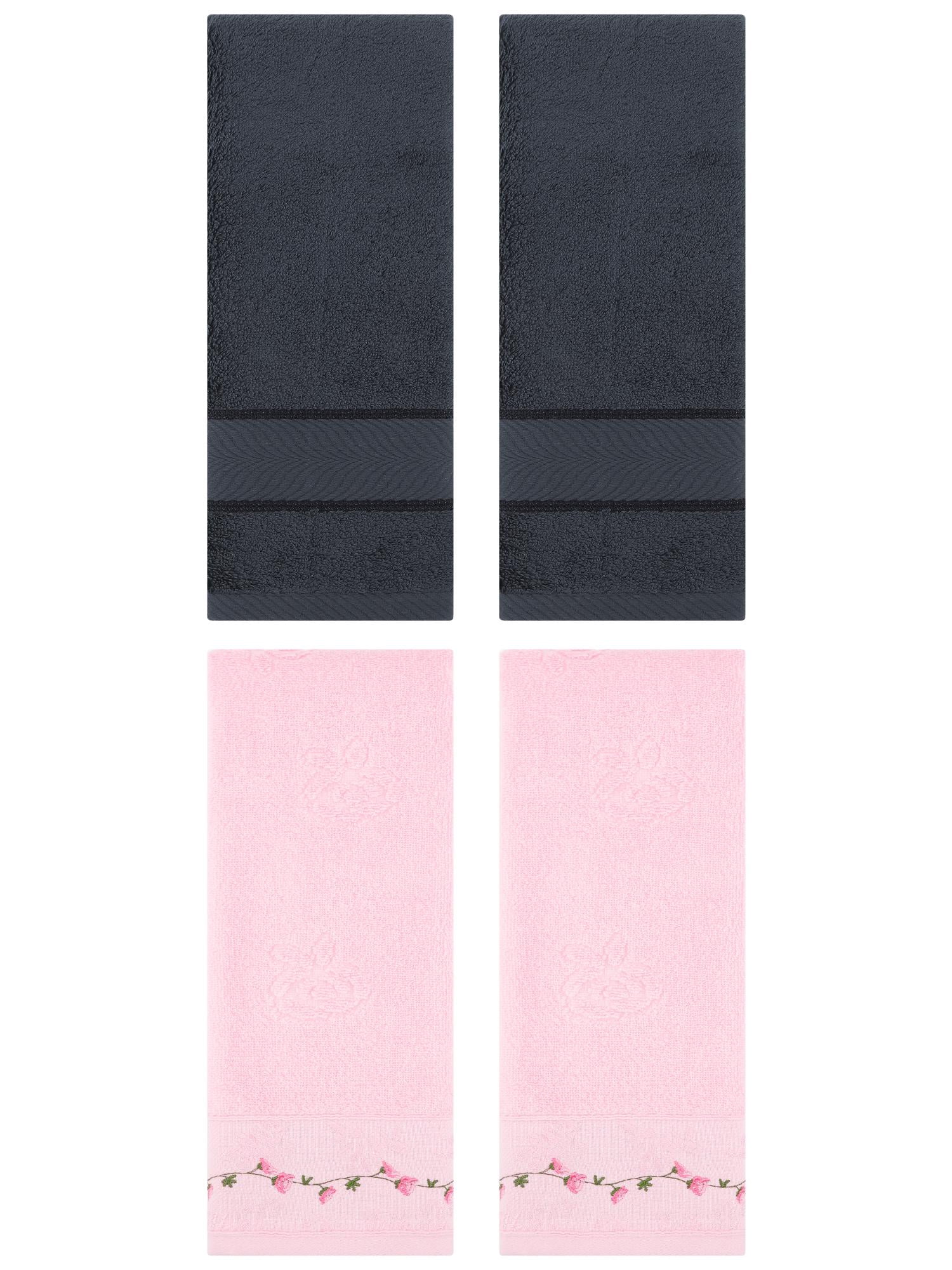 Unique Bargains 4 Pcs Hand Towel Dark Grey/Pink 14" x 30"/13" x 29"