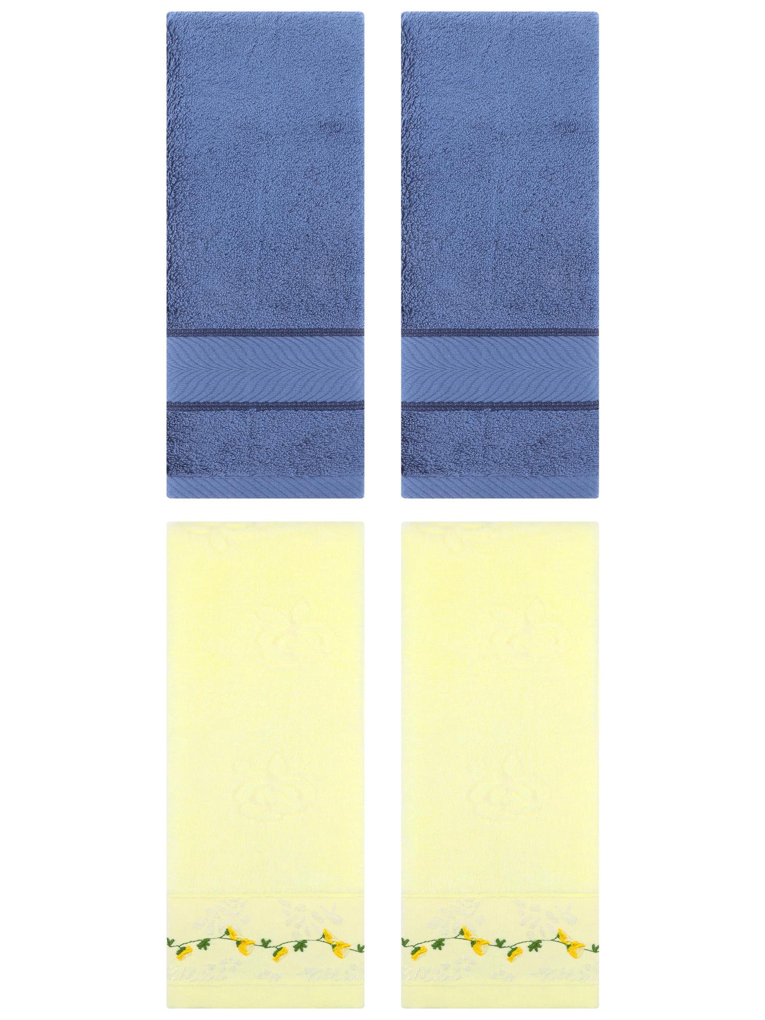 Unique Bargains 4 Pcs Hand Towel Light Blue/Light Yellow 14" x 30"/13" x 29"