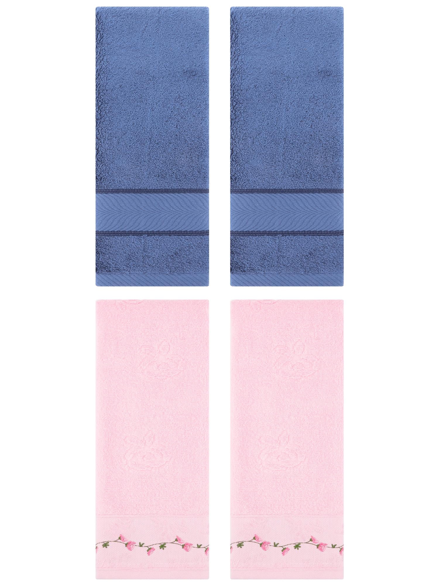 Unique Bargains 4 Pcs Hand Towel Light Blue/Pink 14" x 30"/13" x 29"