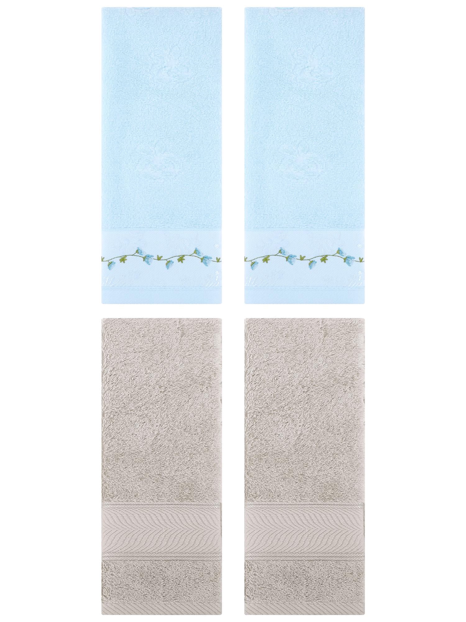 Unique Bargains 4 Pcs Hand Towel Light Brown/Blue 14" x 30"/13" x 29"