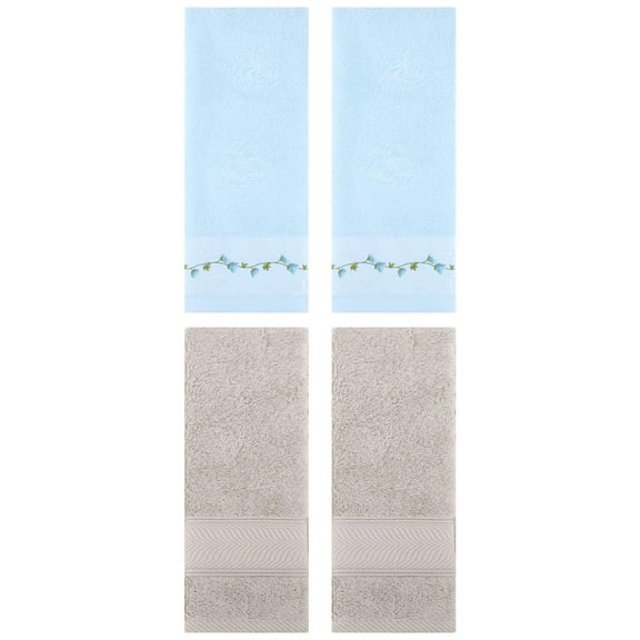 Unique Bargains 4 Pcs Hand Towel Light Brown/Blue 14" x 30"/13" x 29"