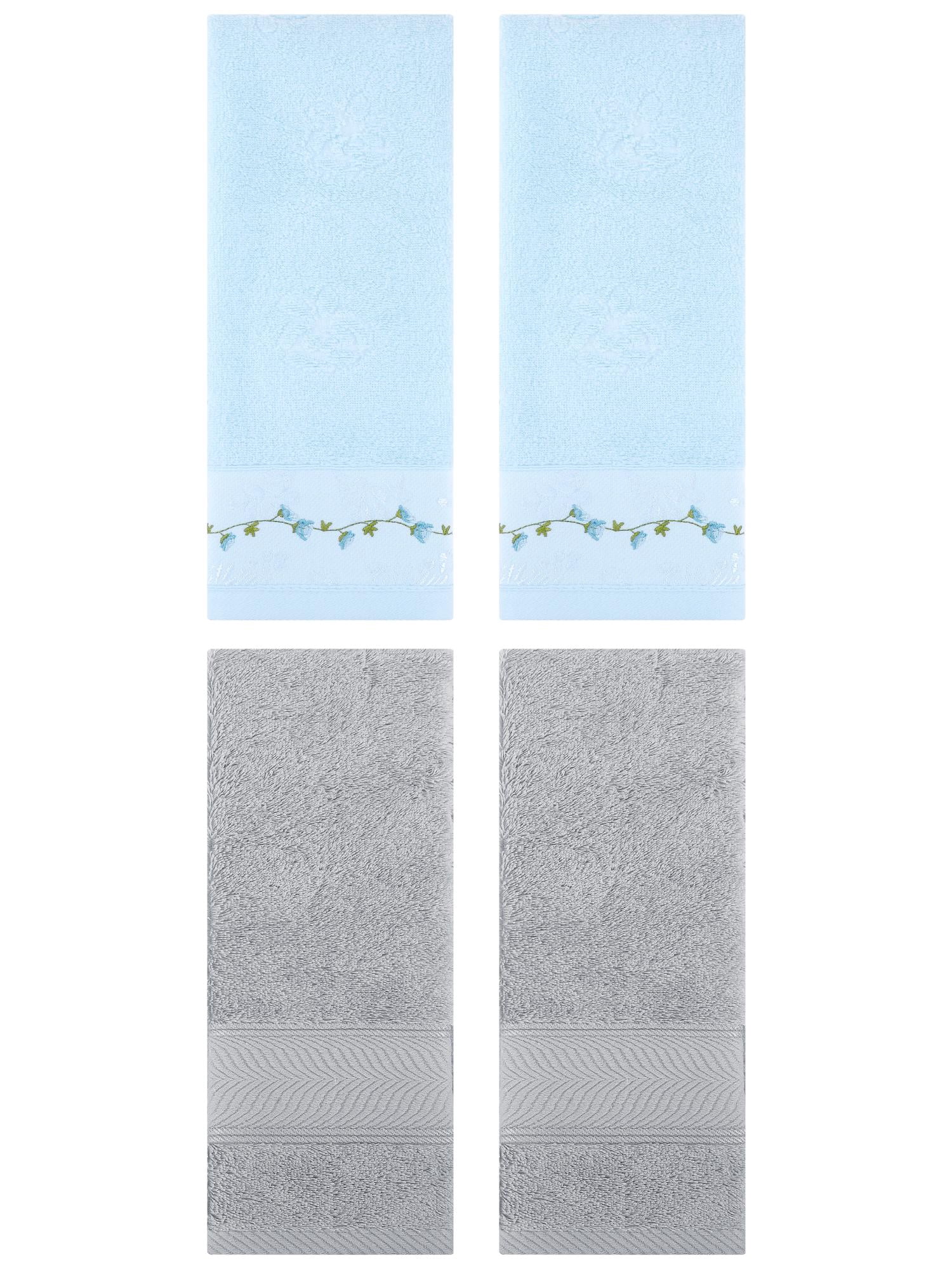 Unique Bargains 4 Pcs Hand Towel Light Grey/Blue 14" x 30"/13" x 29"