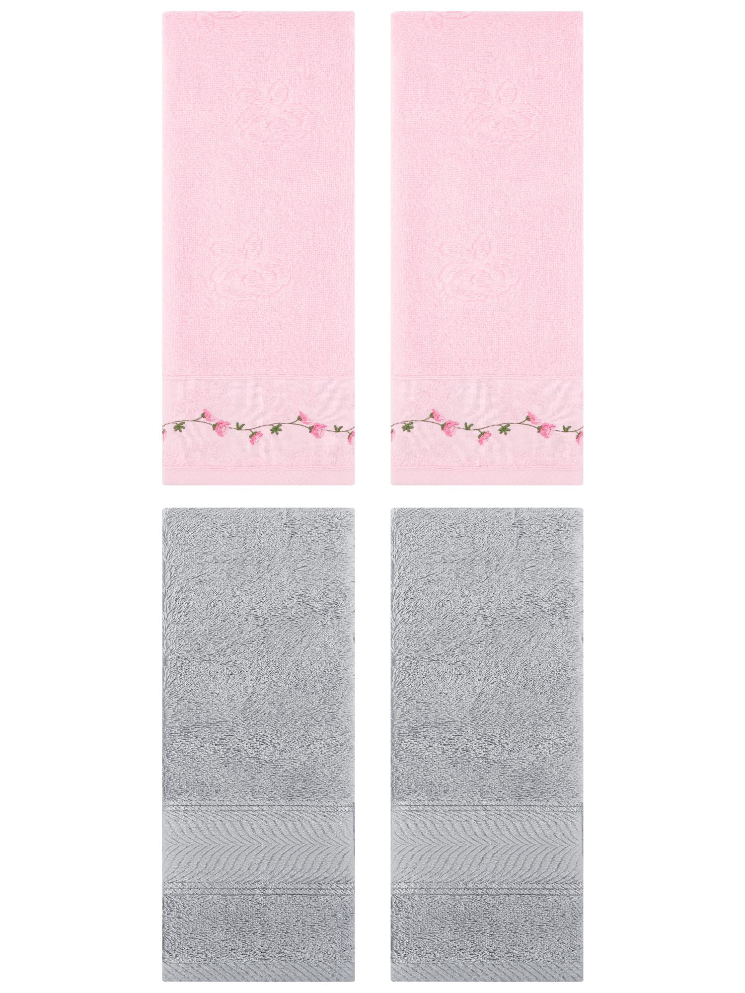 Unique Bargains 4 Pcs Hand Towel Light Grey/Pink 14" x 30"/13" x 29"