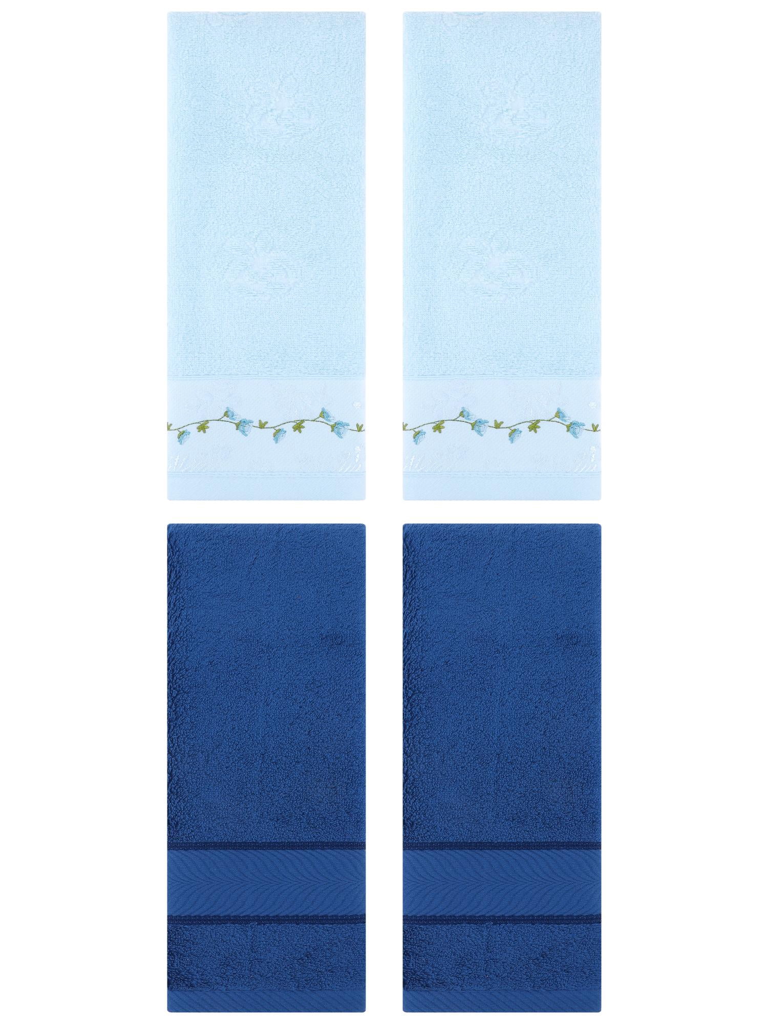 Unique Bargains 4 Pcs Hand Towel Navy Blue/Blue 14" x 30"/13" x 29"