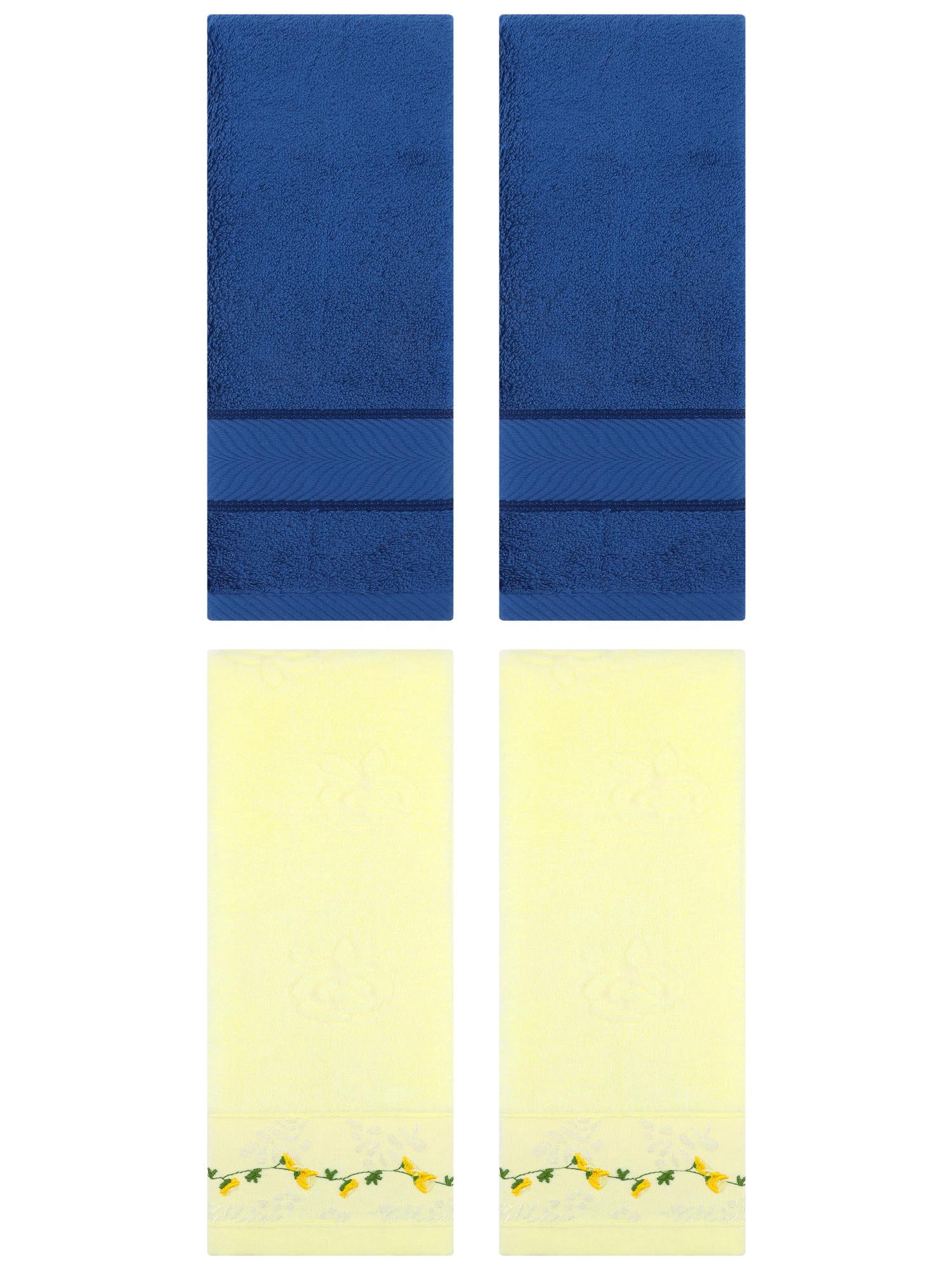 Unique Bargains 4 Pcs Hand Towel Navy Blue/Light Yellow 14" x 30"/13" x 29"