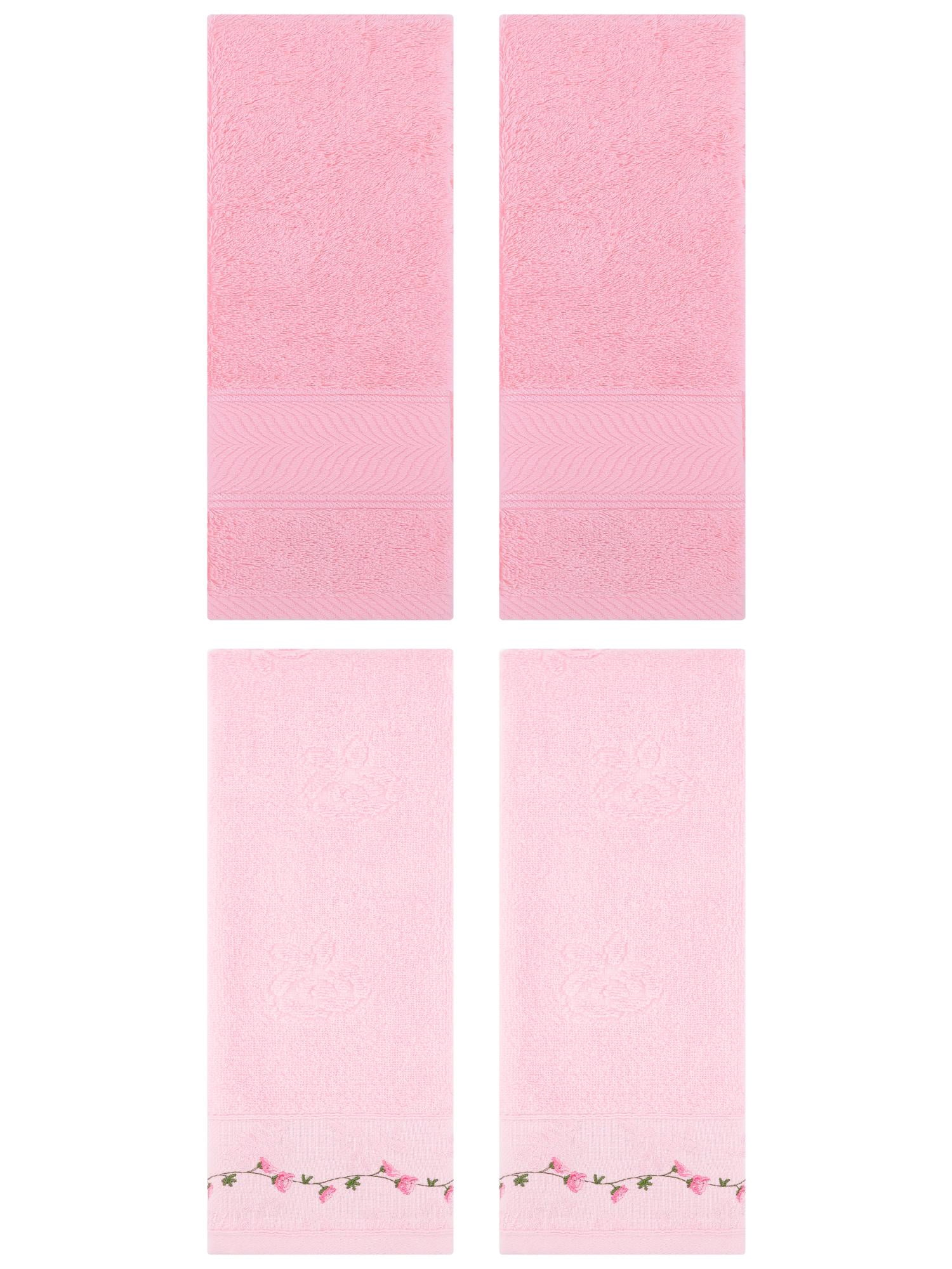 Unique Bargains 4 Pcs Hand Towel Pink 14" x 30"/13" x 29"
