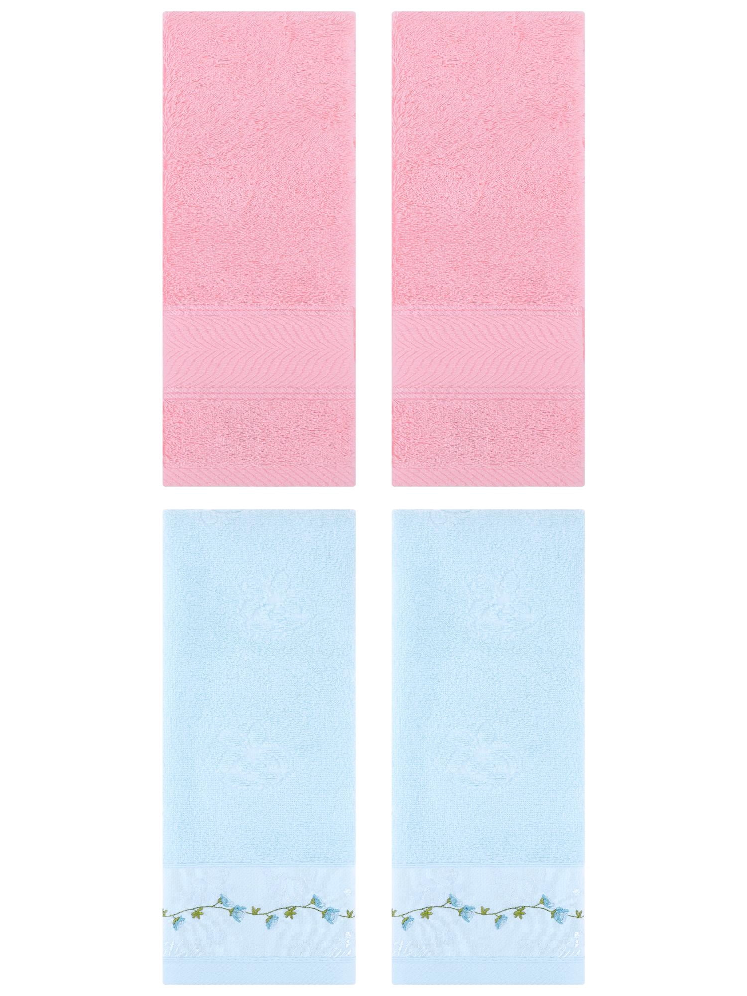 Unique Bargains 4 Pcs Hand Towel Pink/Blue 14" x 30"/13" x 29"