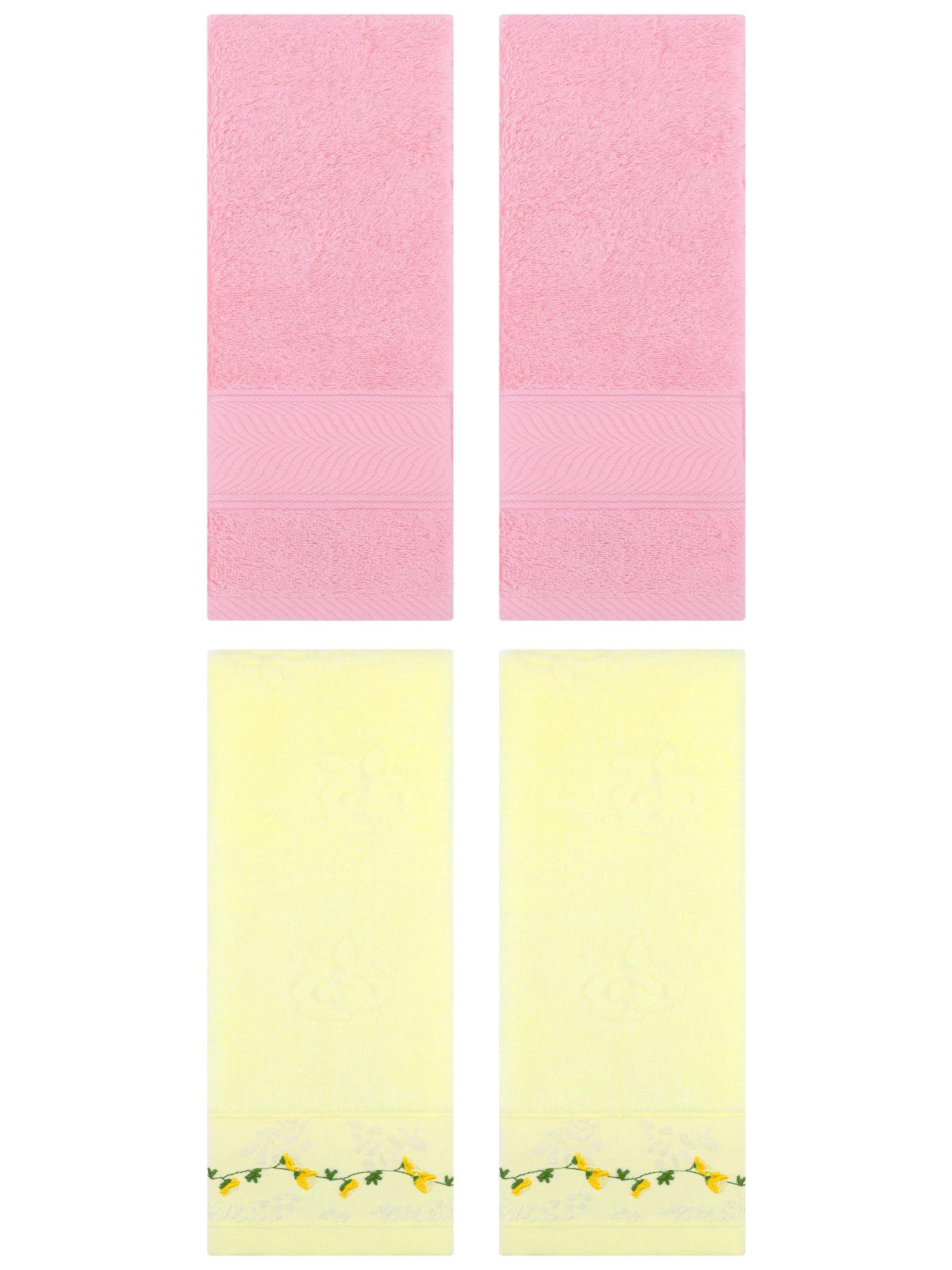 Unique Bargains 4 Pcs Hand Towel Pink/Light Yellow 14" x 30"/13" x 29"