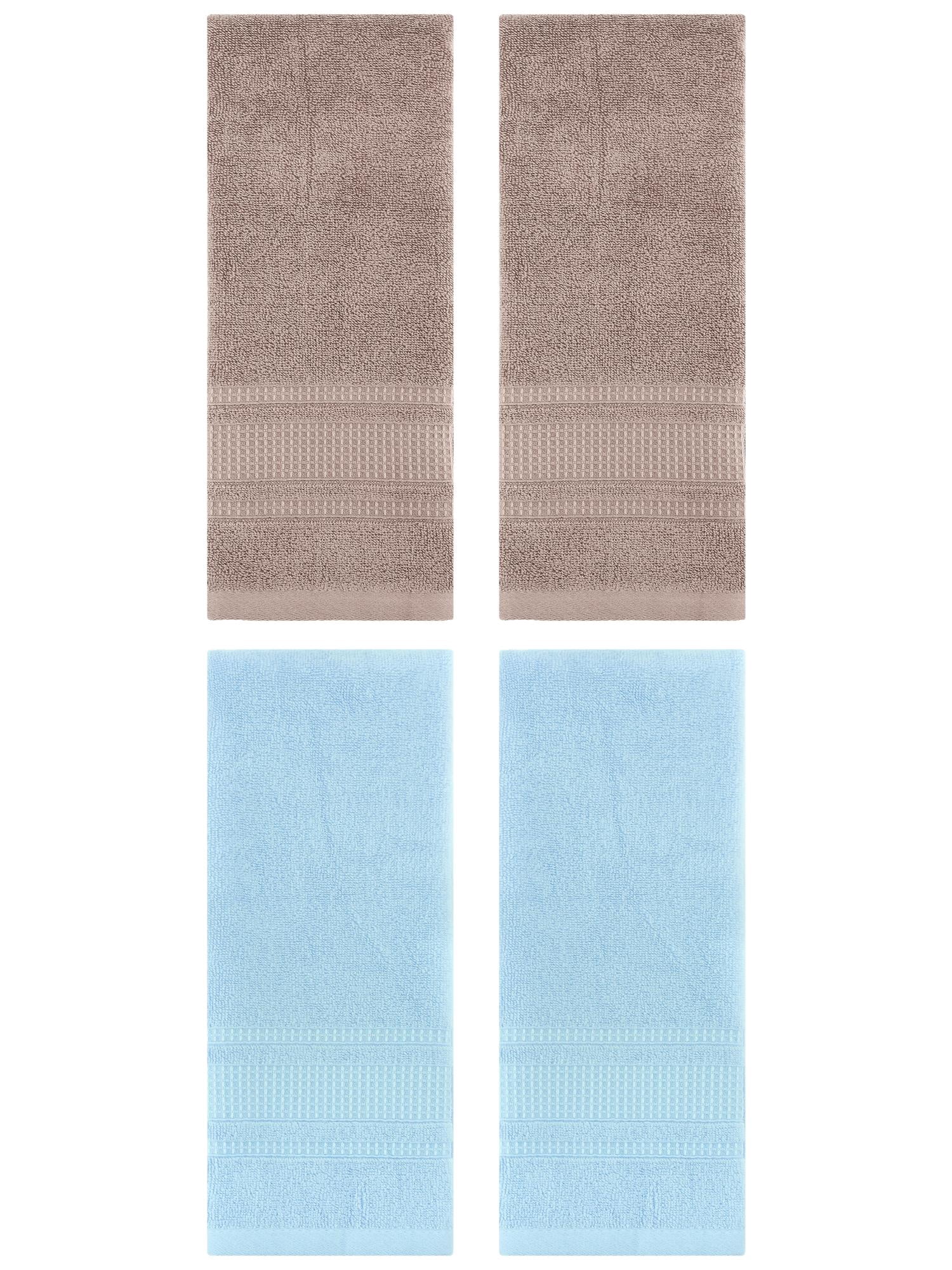 Unique Bargains 4 Pcs Hand Towel Set of 2 for Bathroom 13" x 29" Brown/Light Blue