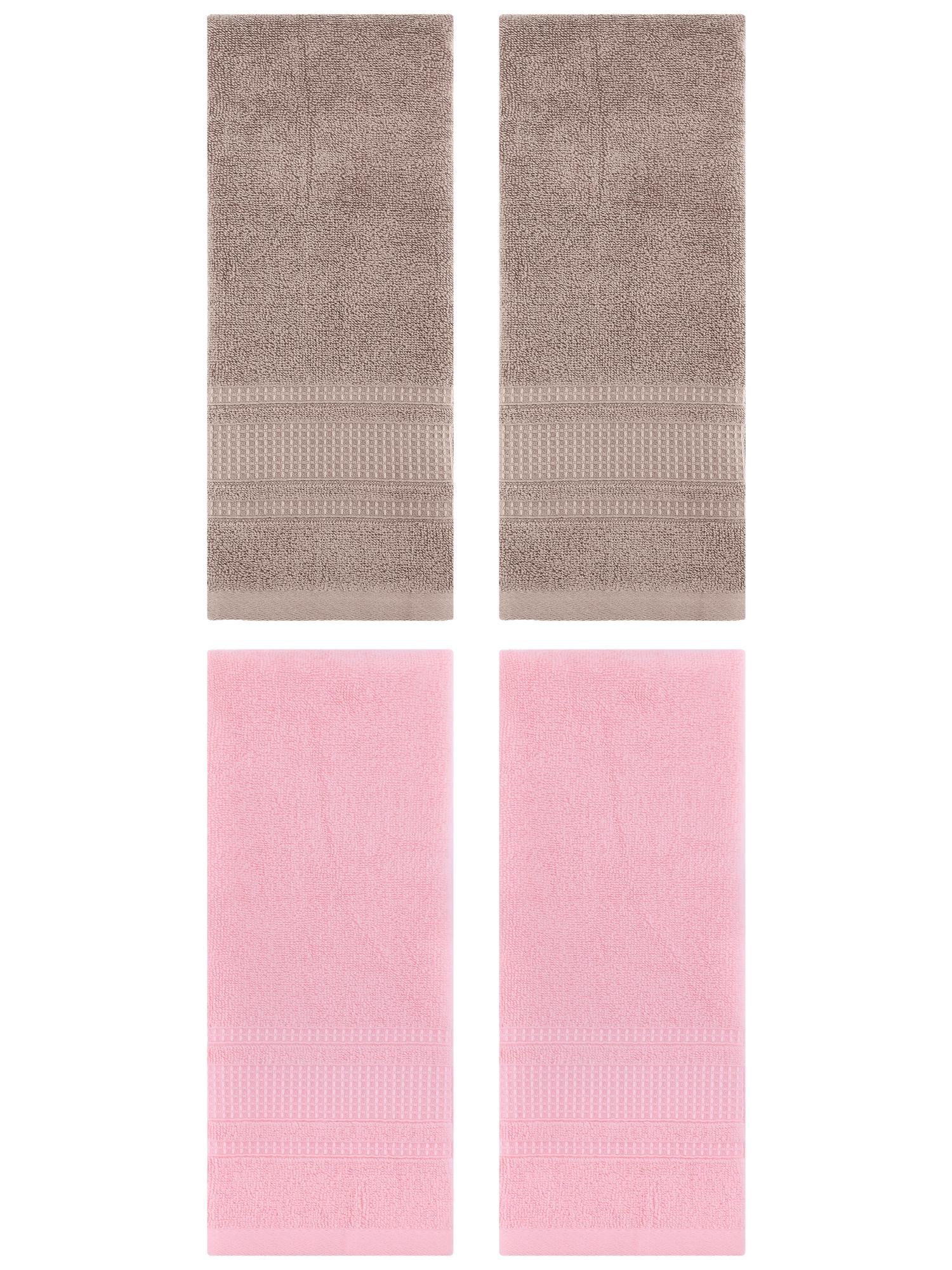 Unique Bargains 4 Pcs Hand Towel Set of 2 for Bathroom 13" x 29" Brown/Pink
