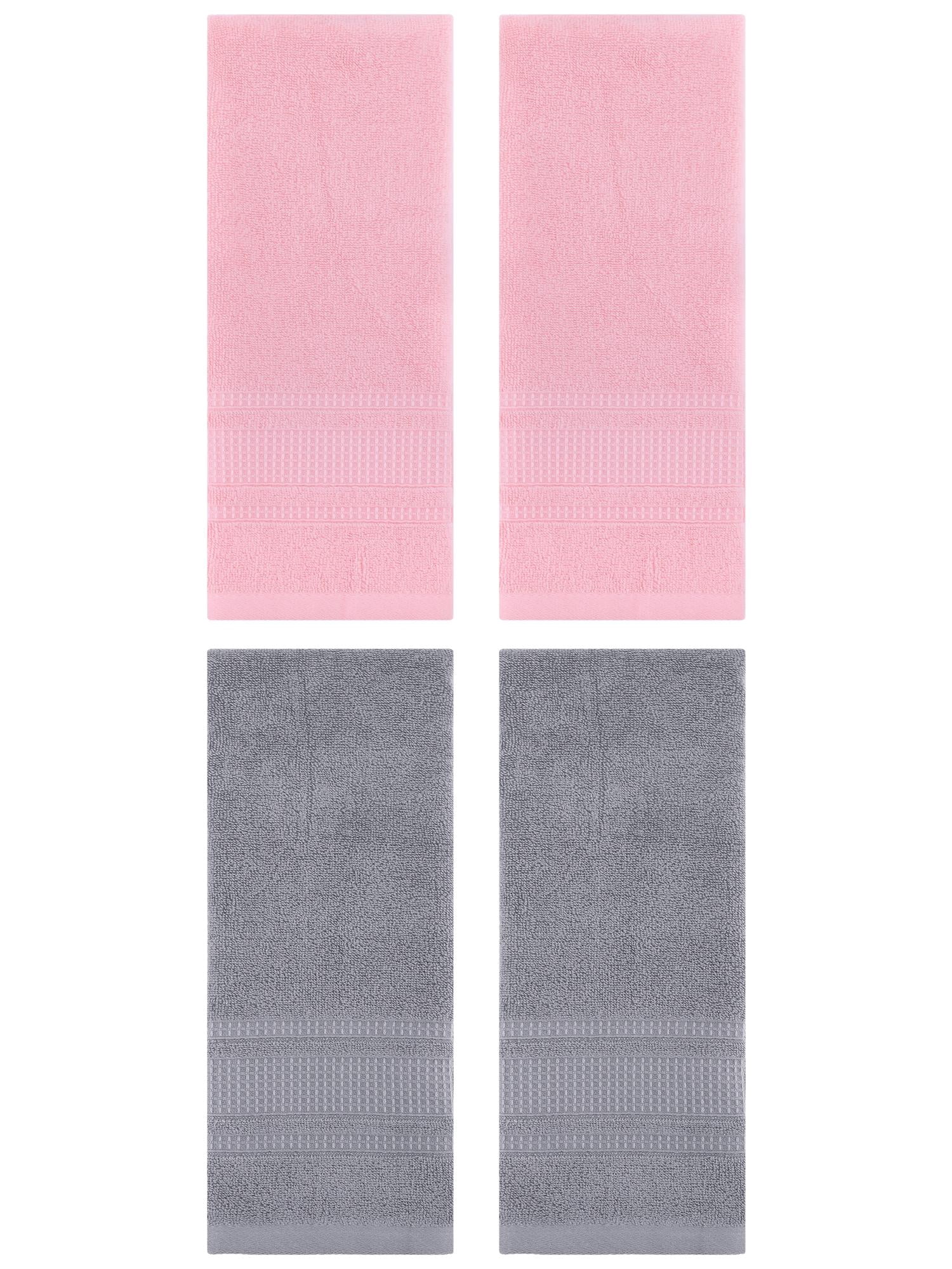 Unique Bargains 4 Pcs Hand Towel Set of 2 for Bathroom 13" x 29" Grey/Pink