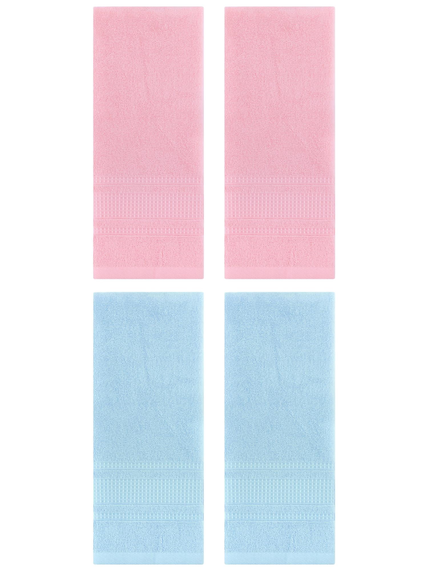 Unique Bargains 4 Pcs Hand Towel Set of 2 for Bathroom 13" x 29" Light Blue/Pink