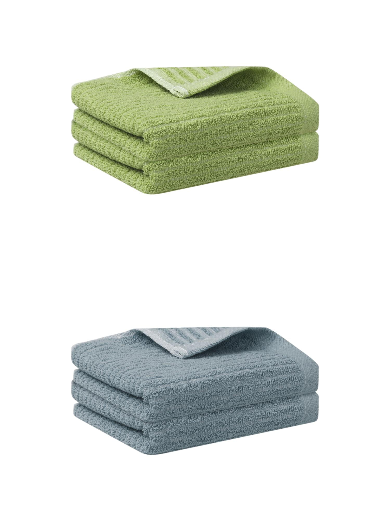 Unique Bargains 4 Pcs Hand Towels Absorbent Towel Green/Grey 13" x 29"
