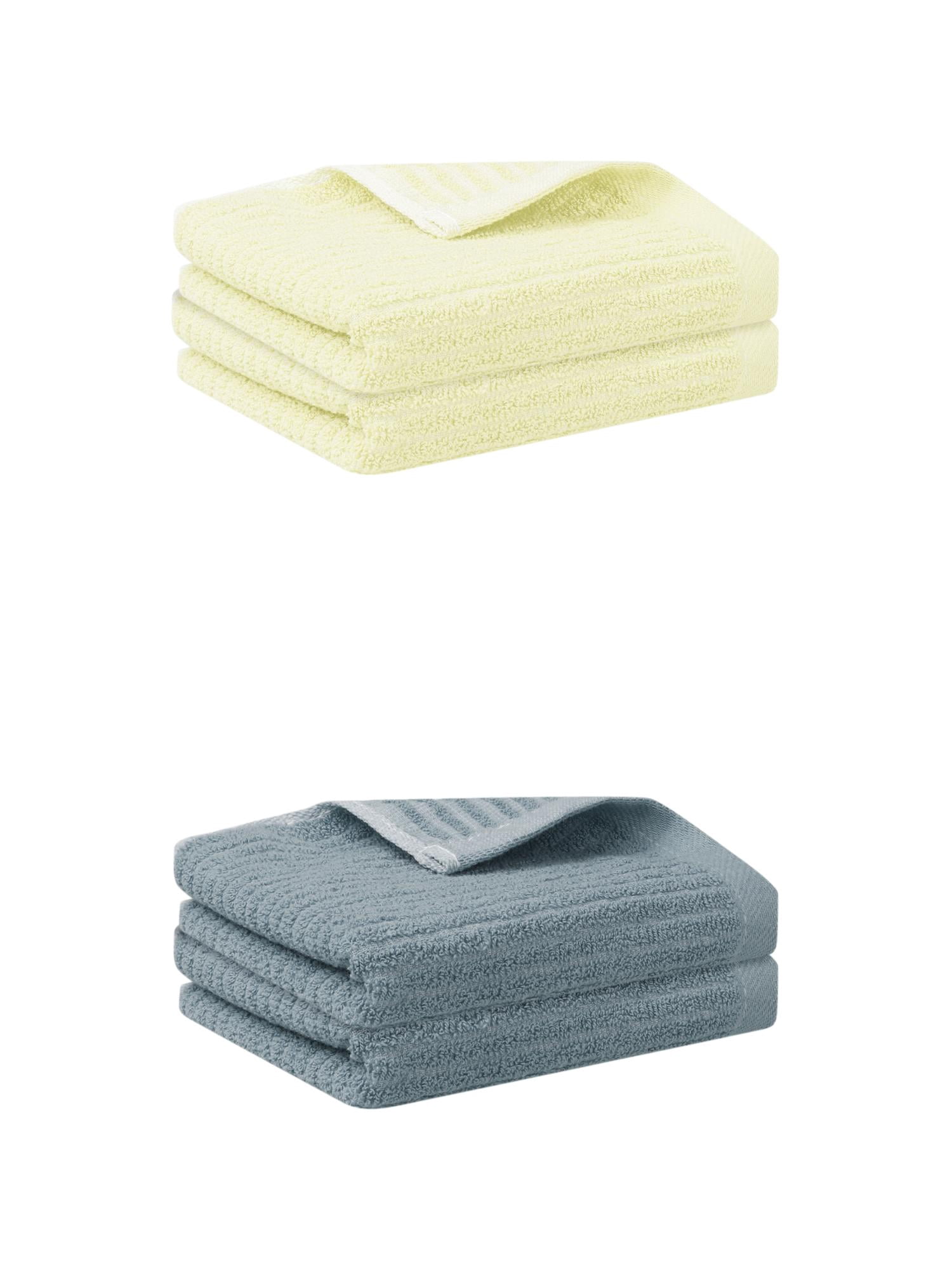 Unique Bargains 4 Pcs Hand Towels Absorbent Towel Light Yellow/Grey 13" x 29"