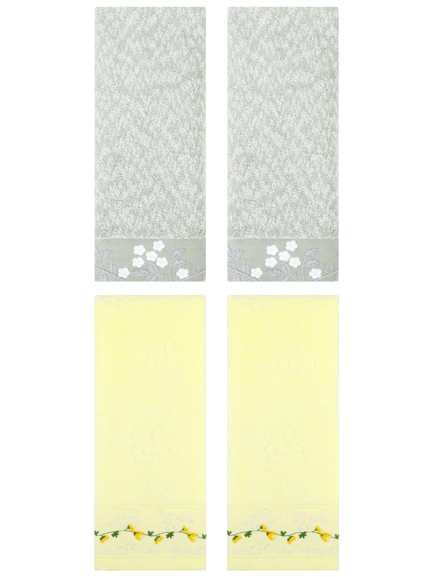 Unique Bargains 4 Pcs Hand Towels Green/Light Yellow 14" x 28"/13" x 29"