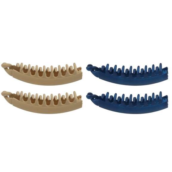 Unique Bargains 4 Pcs Interlocking Ponytail Banana Clip Hair Accessories Antislip Clip Navy Blue Brown