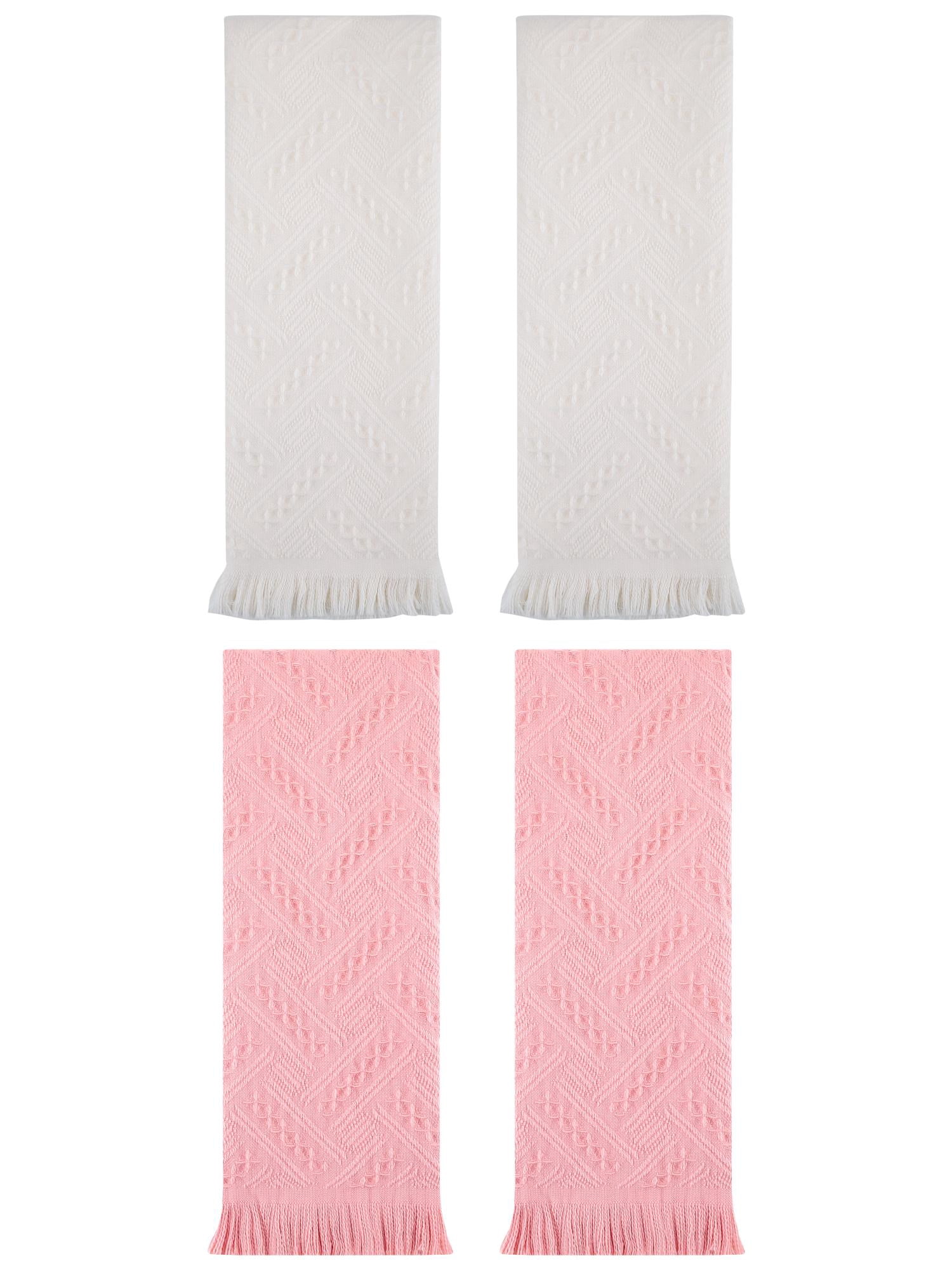 Unique Bargains 4 Pcs Jacquard Pattern Soft Hand Towel Set 13" x 29" Beige/Pink